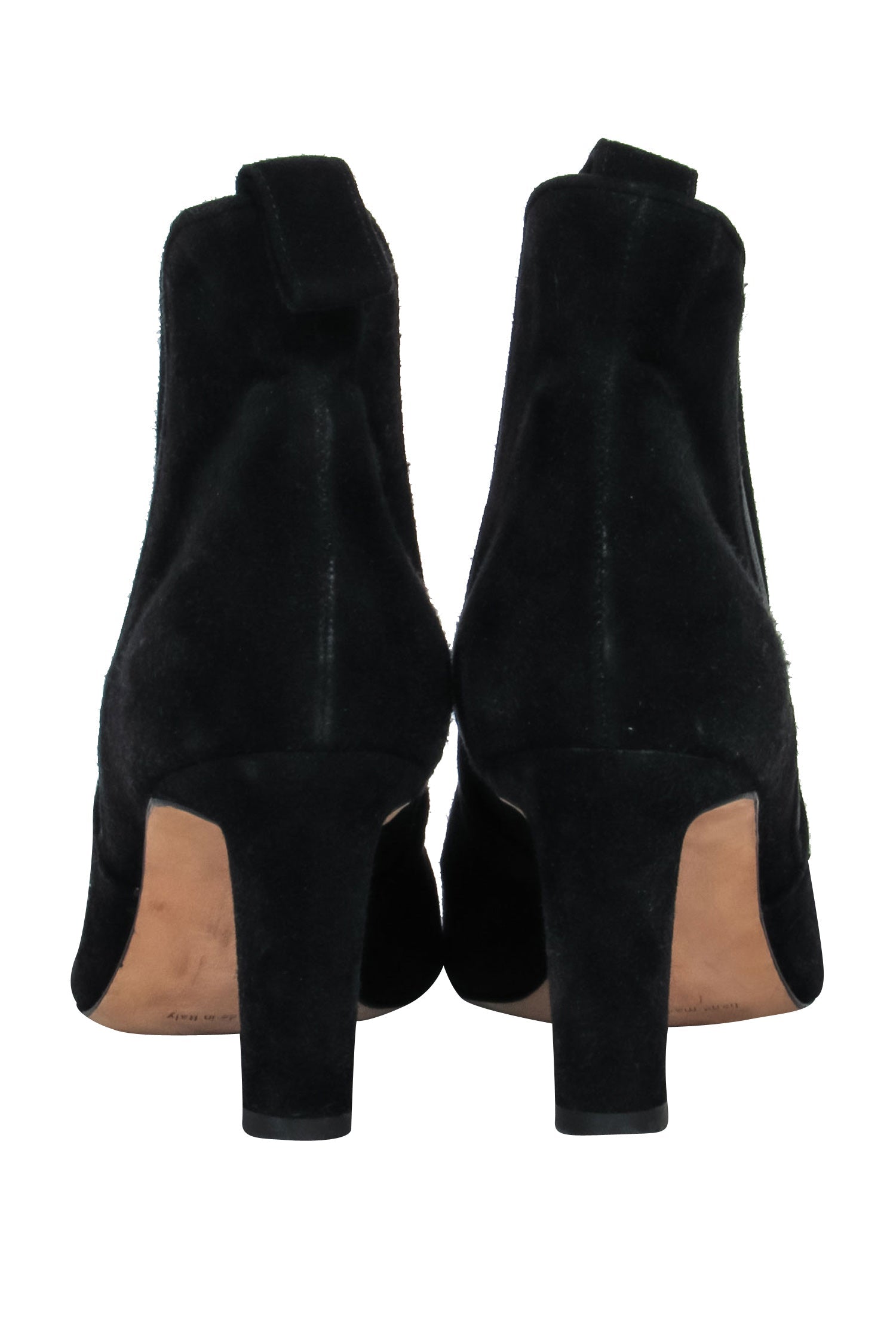 Manolo Blahnik Black Suede Ankle Boots with Gold Scalloped Motif - Size 7