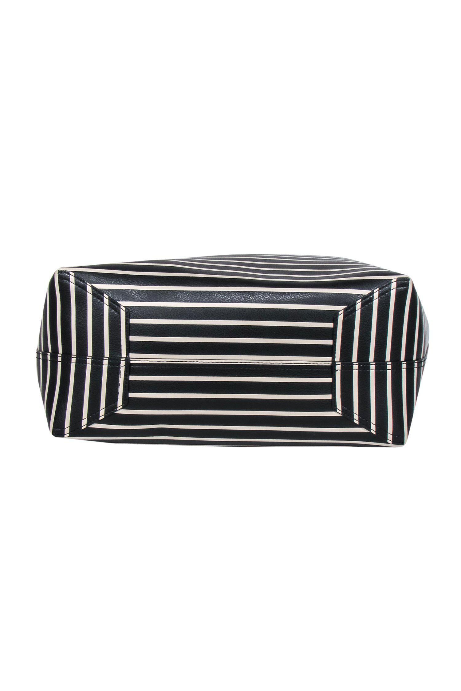 Kate Spade's Stunning Black Leather & Striped Tote with Zipper Pouch
