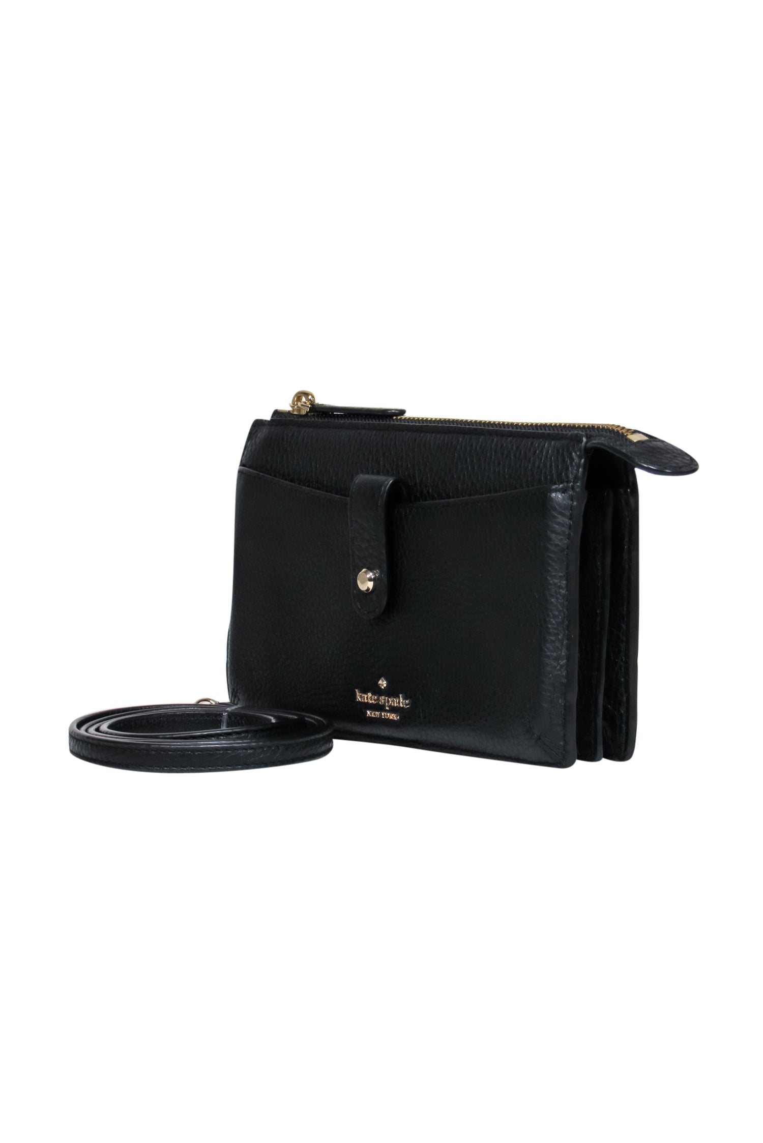 Kate Spade's Chic Black Pebbled Leather Crossbody Wallet - Must-Have!