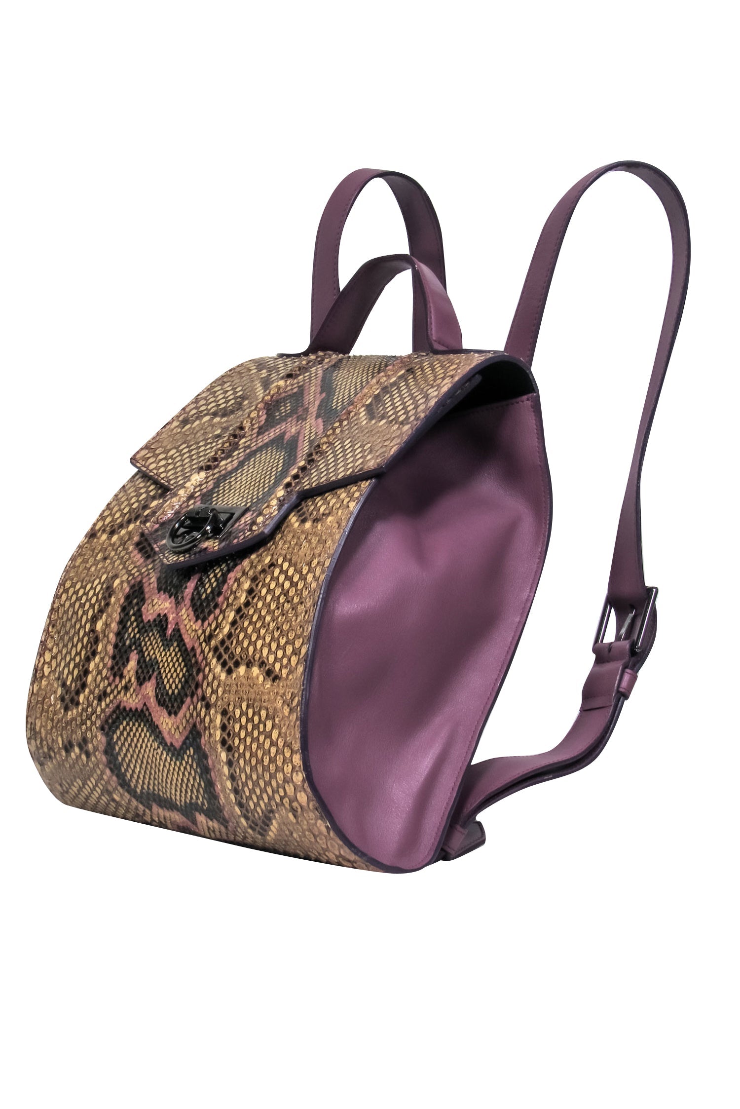 Reece Hudson's Mauve and Tan Snake Print Adventure Backpack