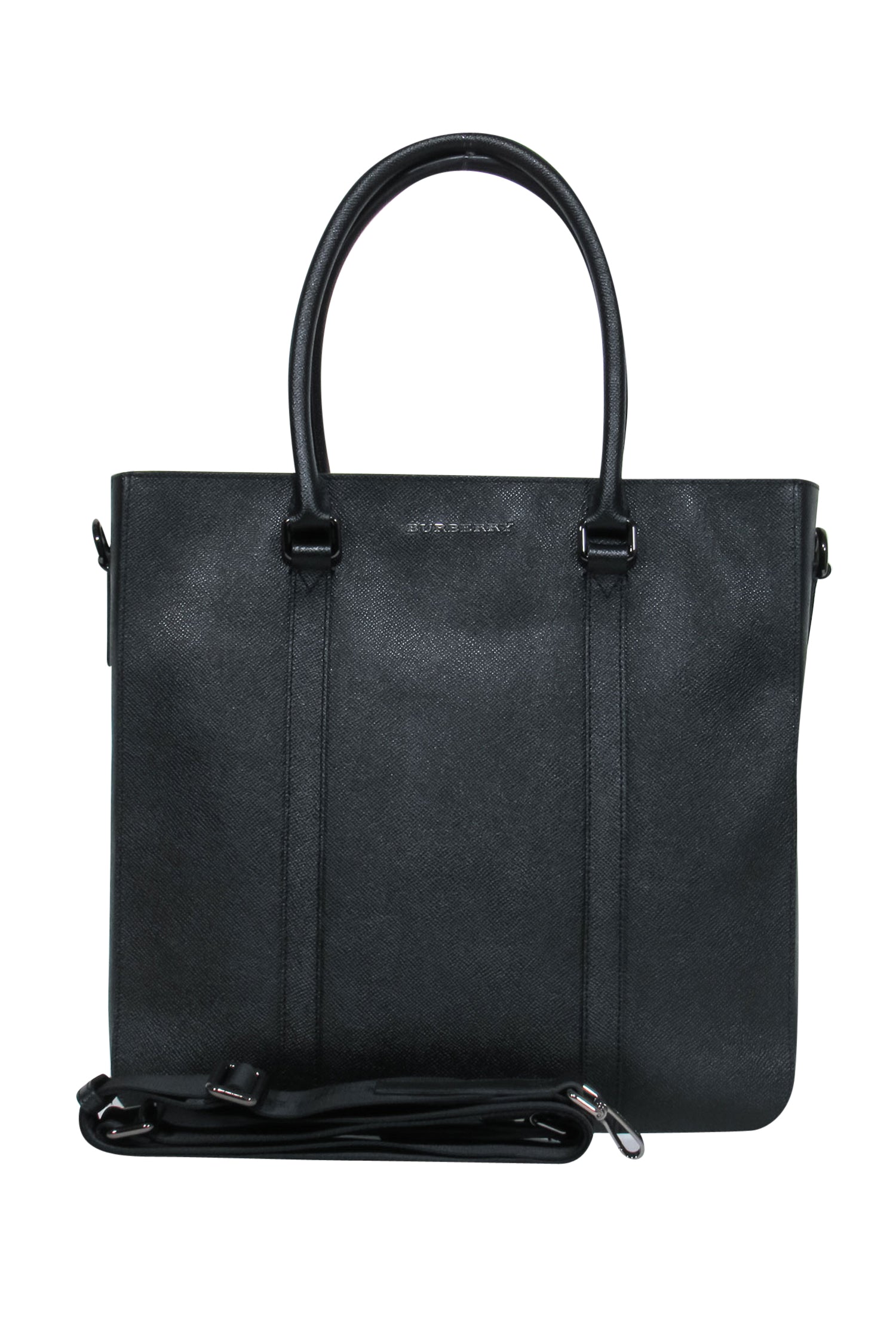 Burberry Black Textured Leather Convertible Luxury Satchel