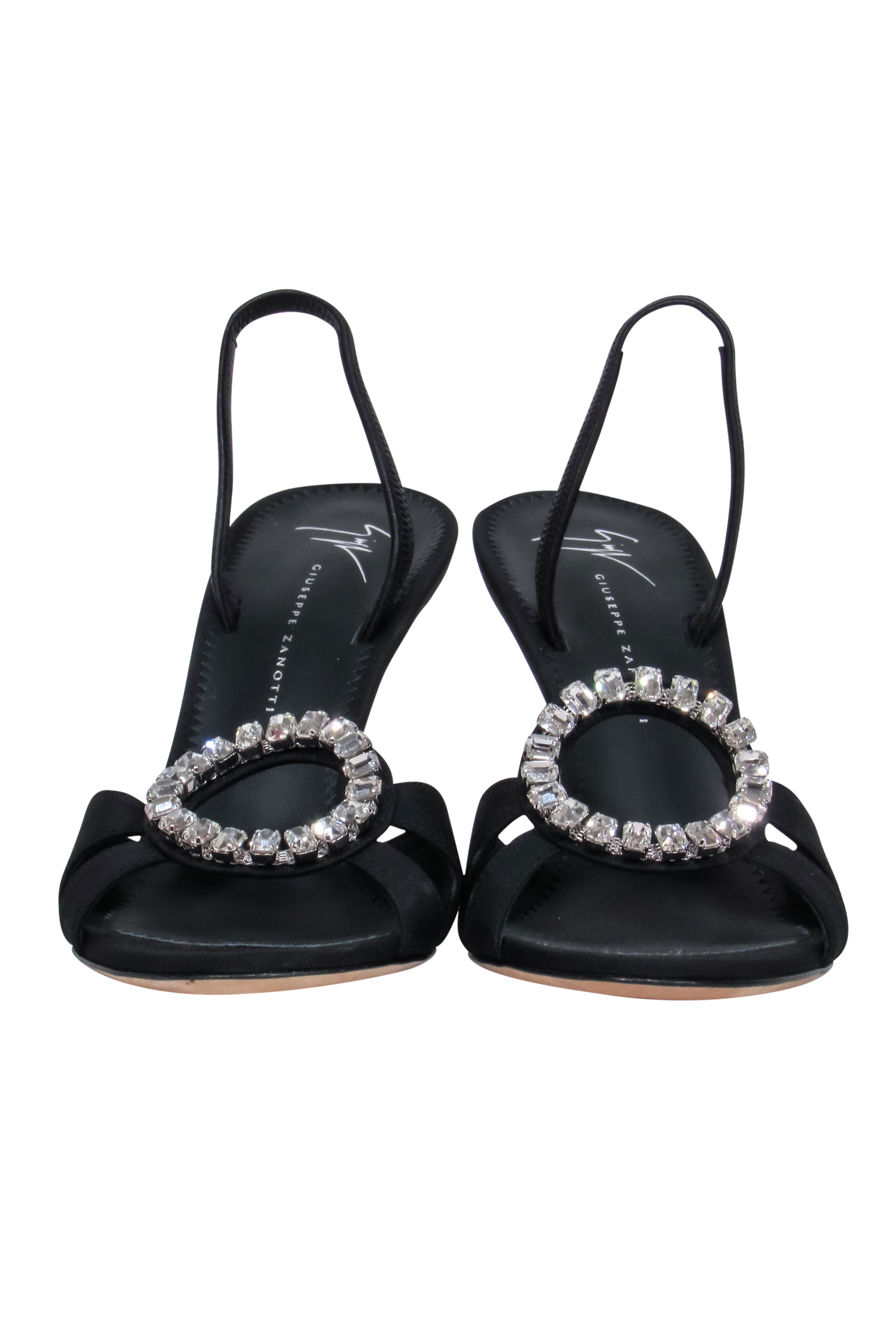 Giuseppe Zanotti's Glamorous Black Slingback Heels with Crystal Circle - Size 8.5