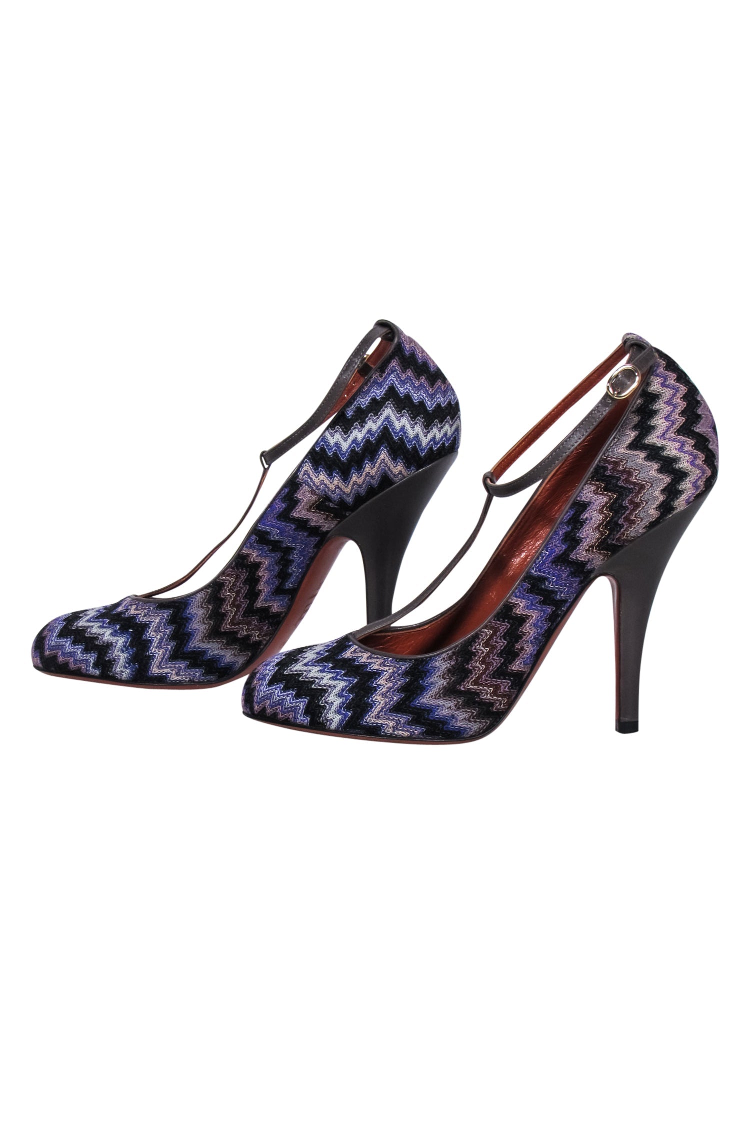 Missoni Purple & Black Chevron Knit Strappy Pumps - Size 8