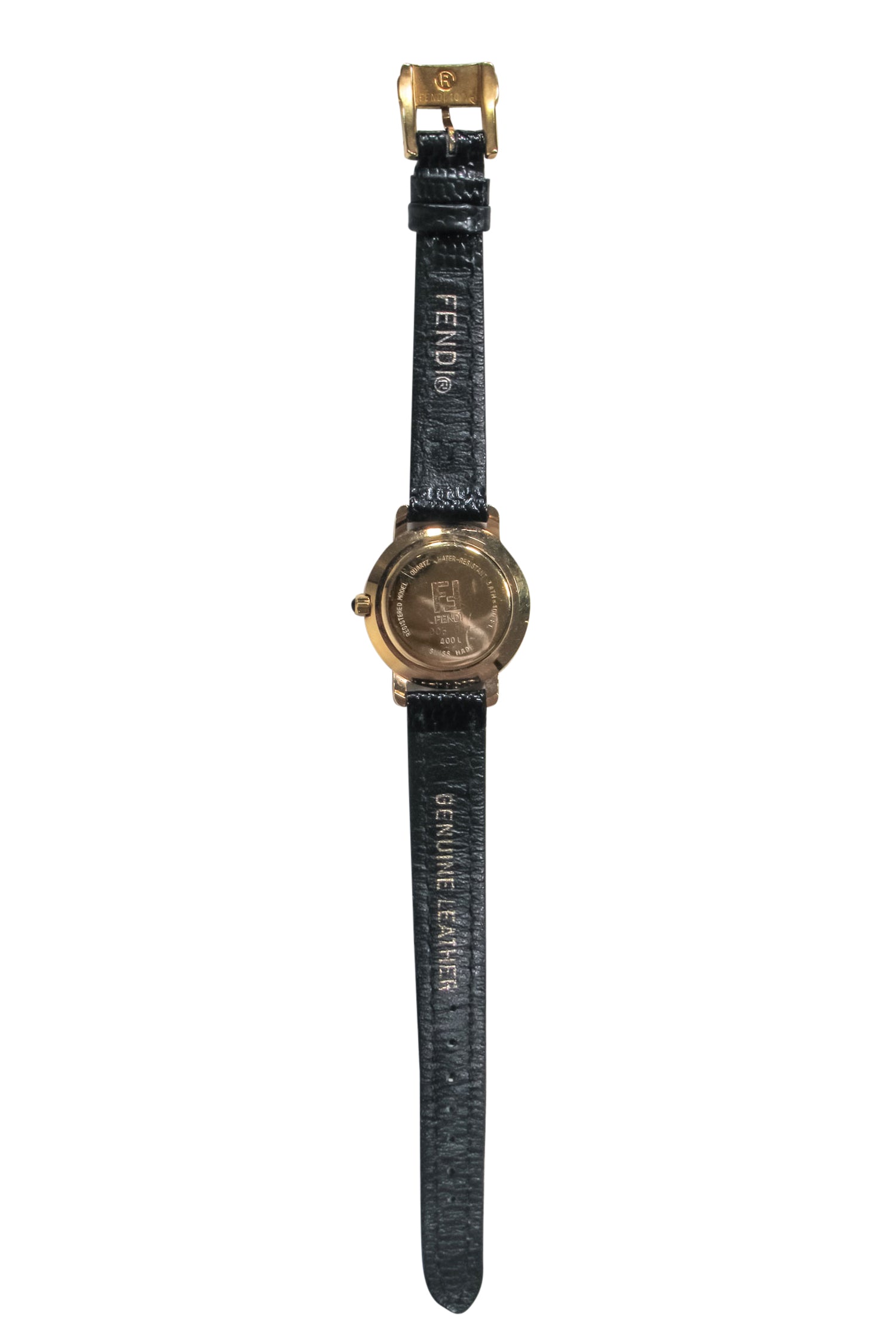 Fendi - Luxurious Black Snakeskin Embossed Leather Watch with Gold Trim