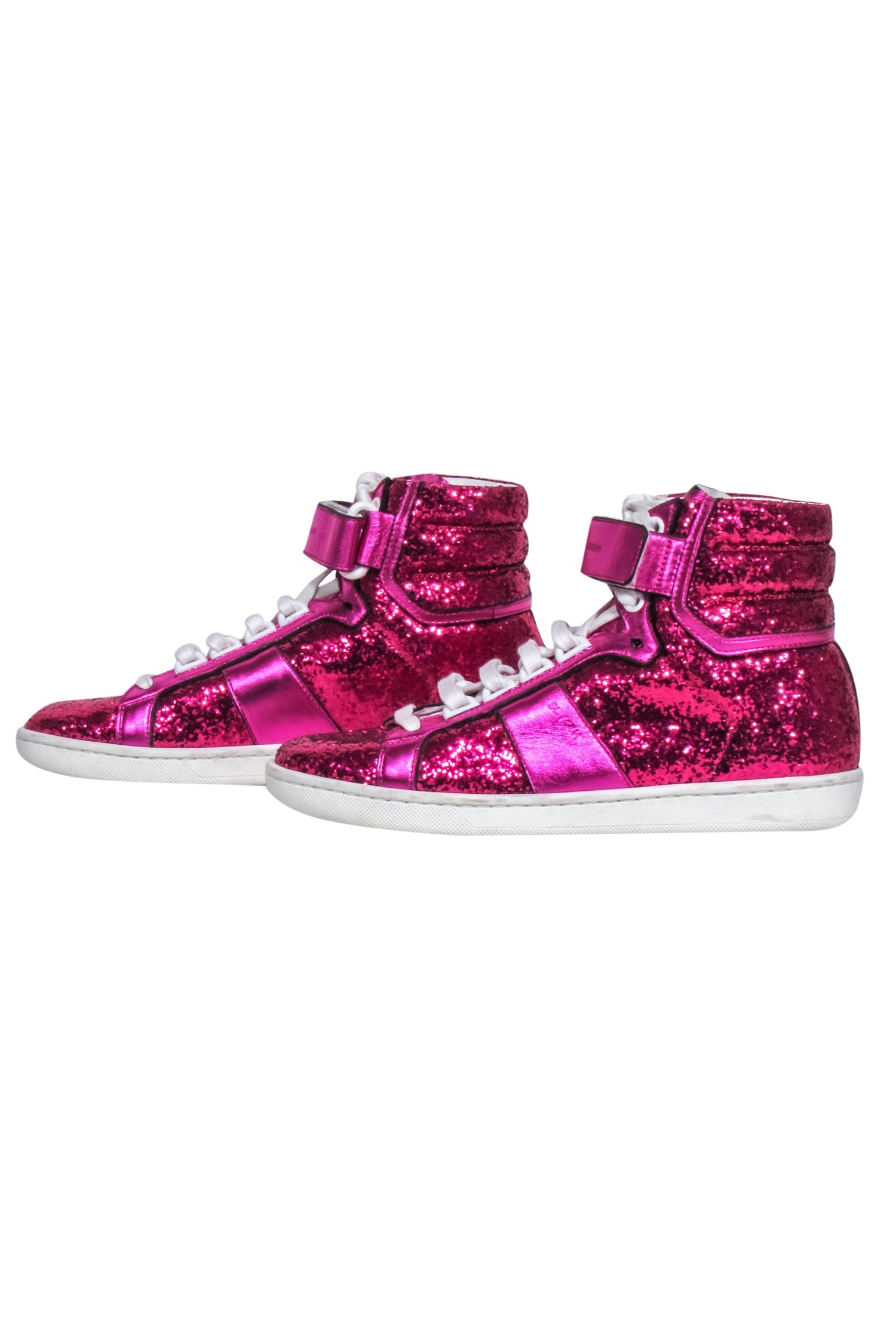 Yves Saint Laurent Pink Glitter High-Top Sneakers - Size 5: Unleash Your Inner Rebel!