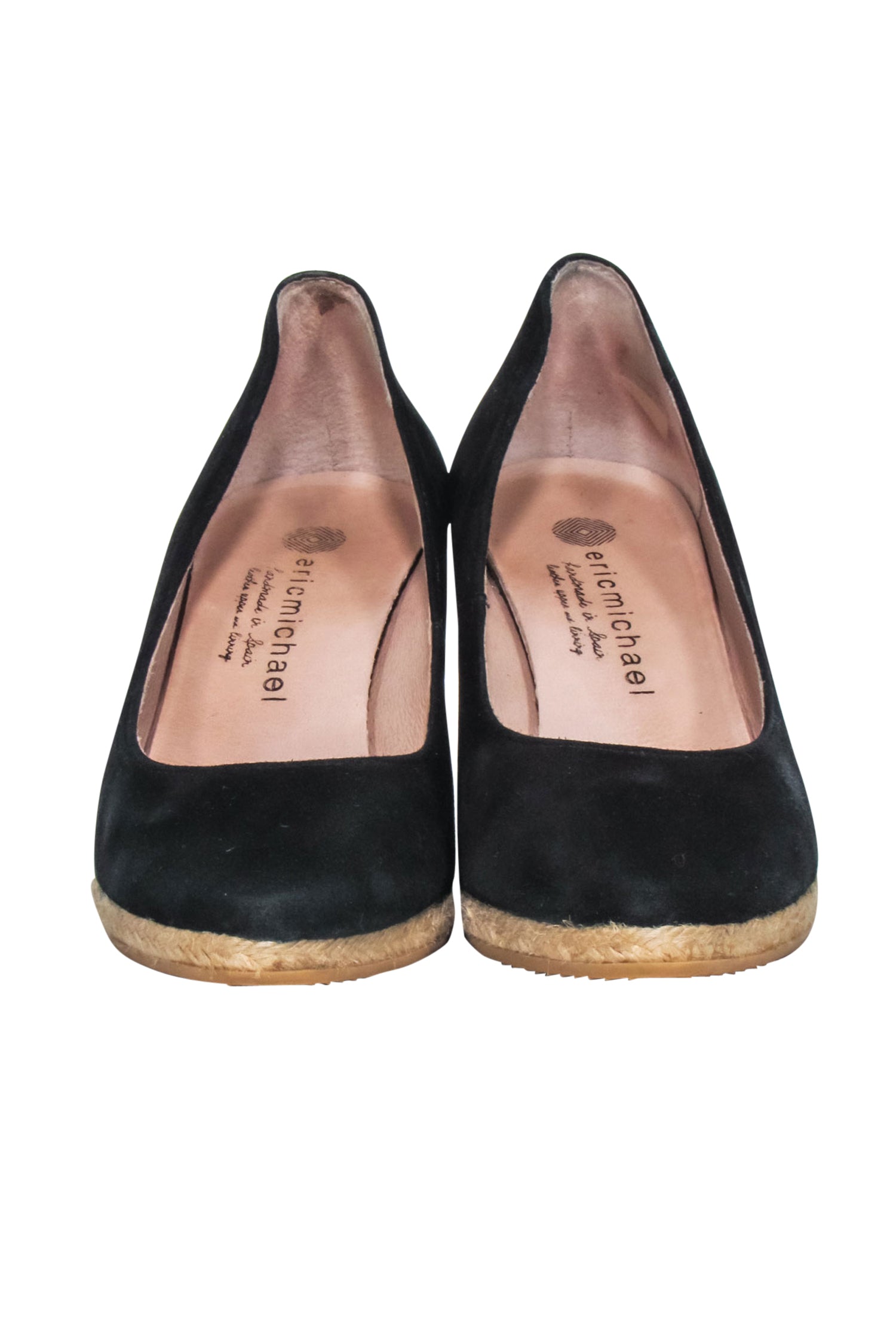 Eric Michael's Stunning Black Suede Espadrille Wedges - Size 7