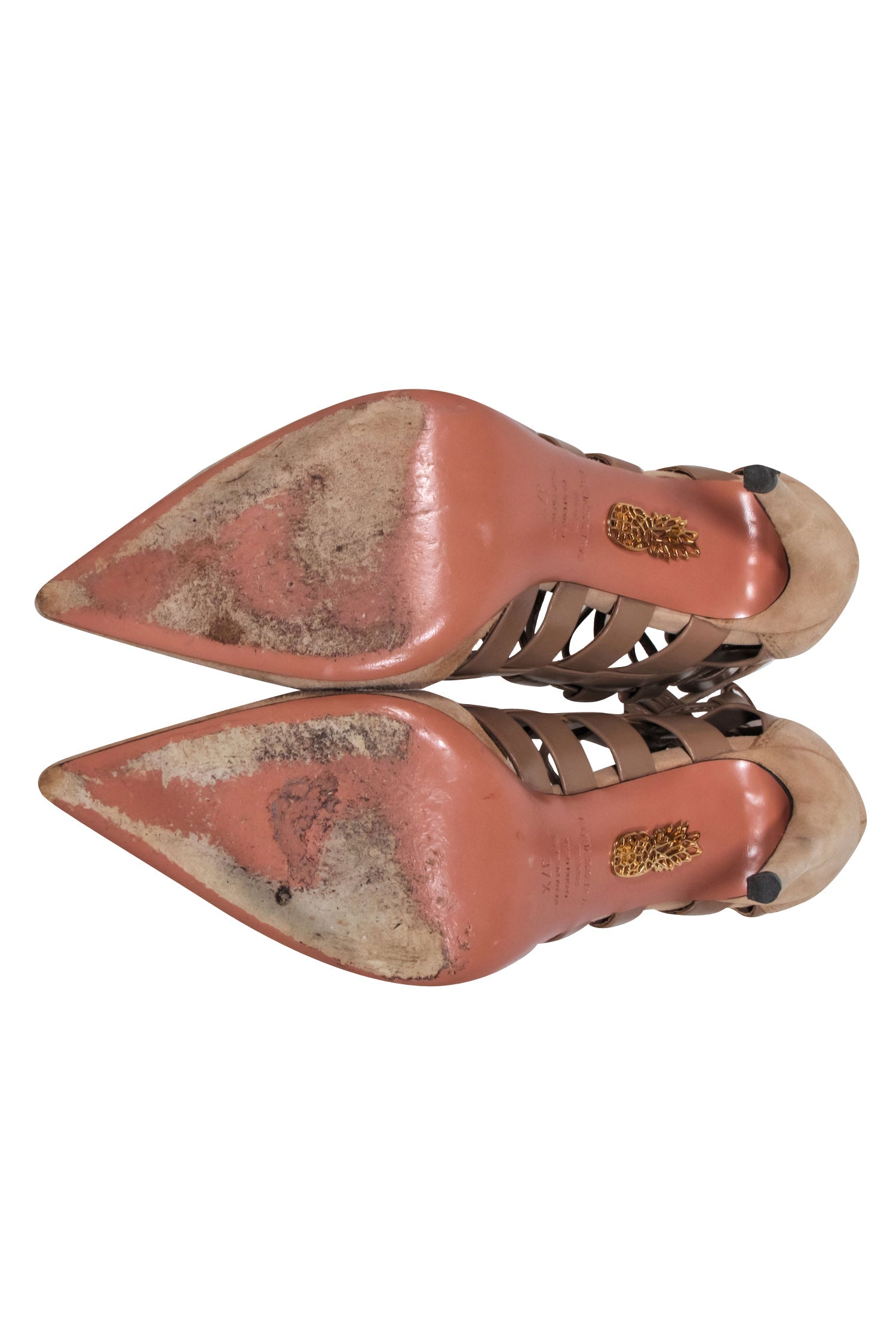 Aquazzura Beige Suede Strappy Cage Pumps - Size 7.5: Elevate Your Style!