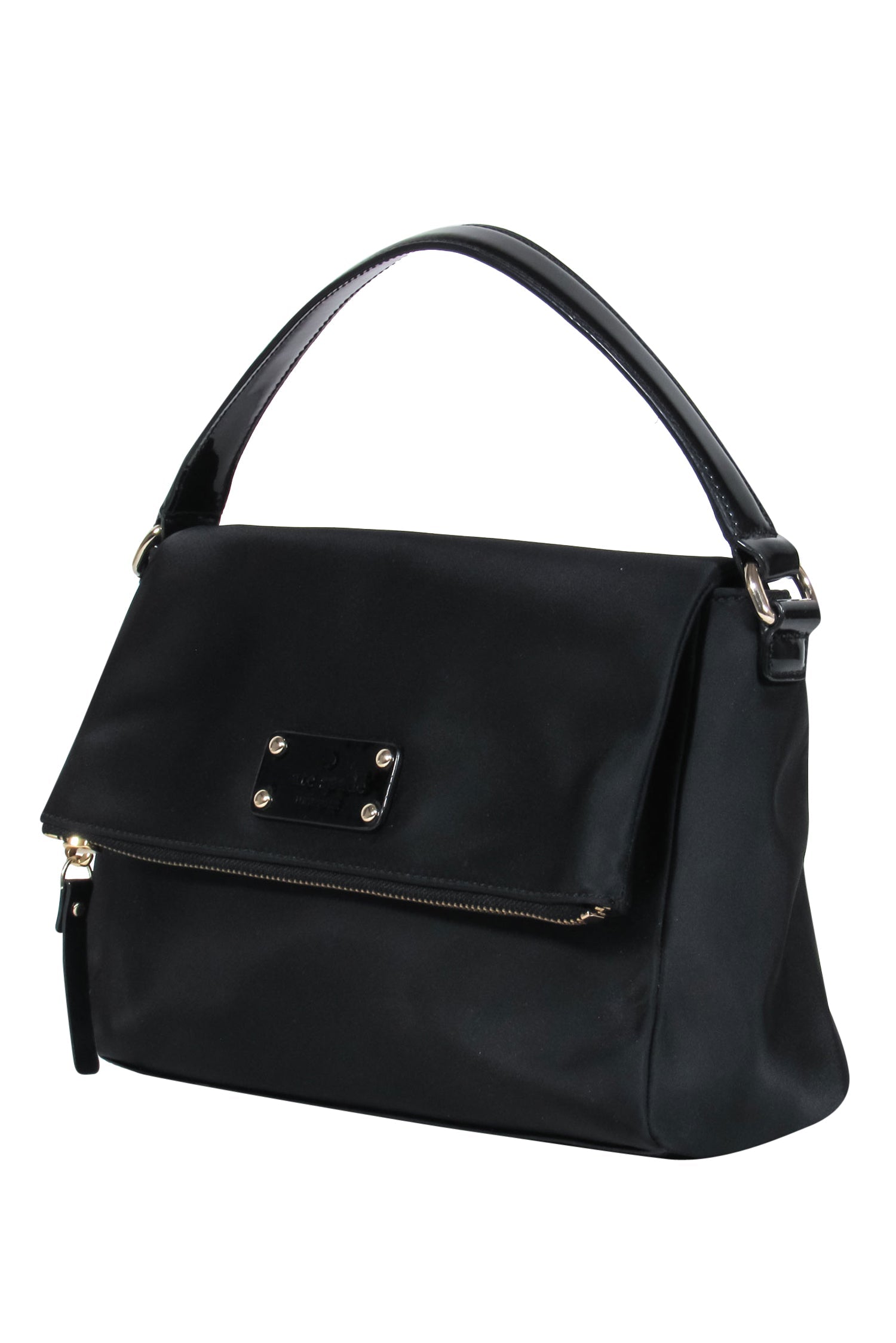 Kate Spade's Stylish Black Nylon & Patent Leather Flap Shoulder Bag