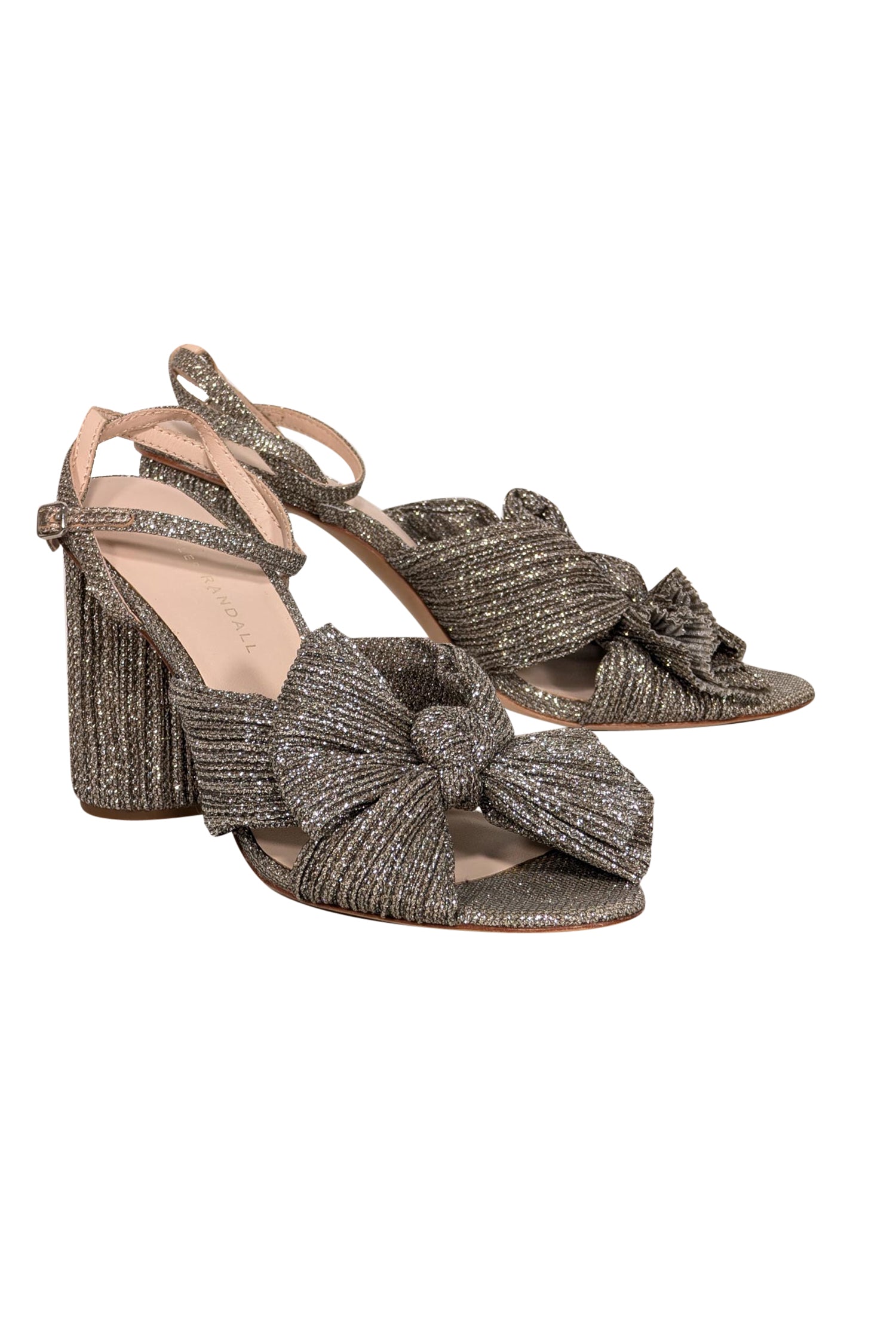 Loeffler Randall - Glamorous Champagne Gold Camellia Pleated Bow Open Toe Heels, Size 8