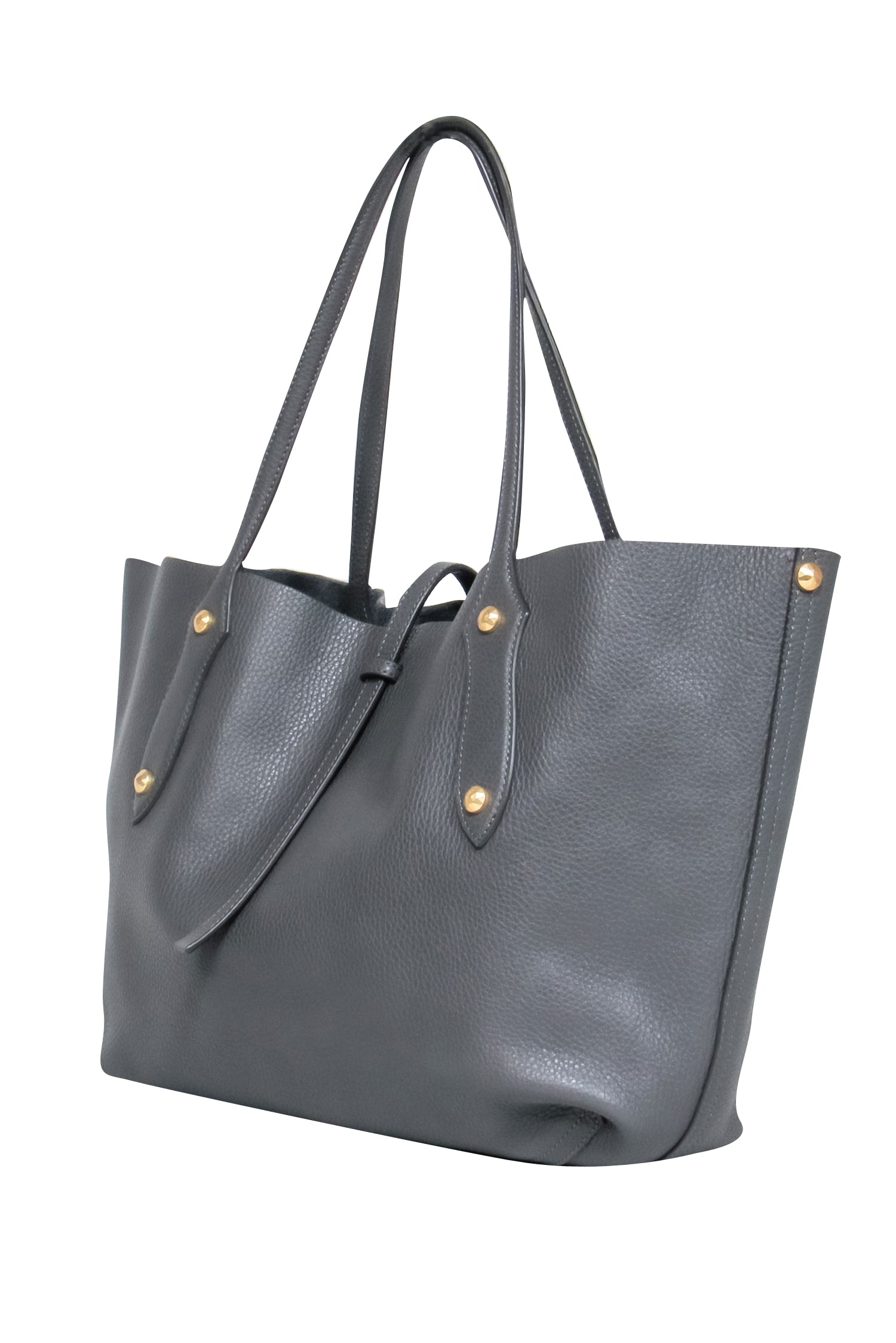 Annabel Ingall's Elegant Grey Pebble Leather Tote Bag with Gorgeous Gold-Toned Hardware