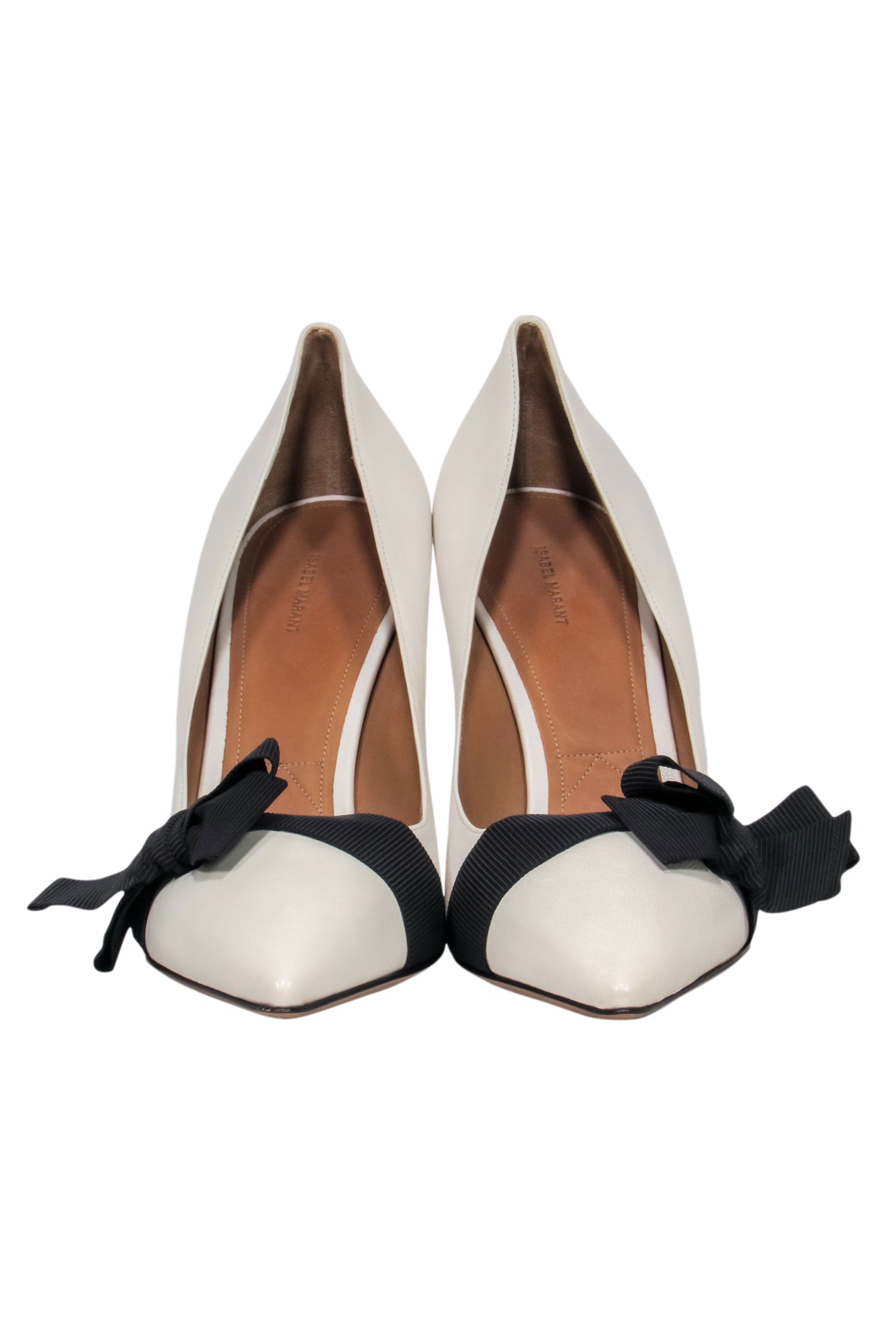 Isabel Marant Cream Pumps with Black Bow Tie - Size 11 - Timeless Elegance!