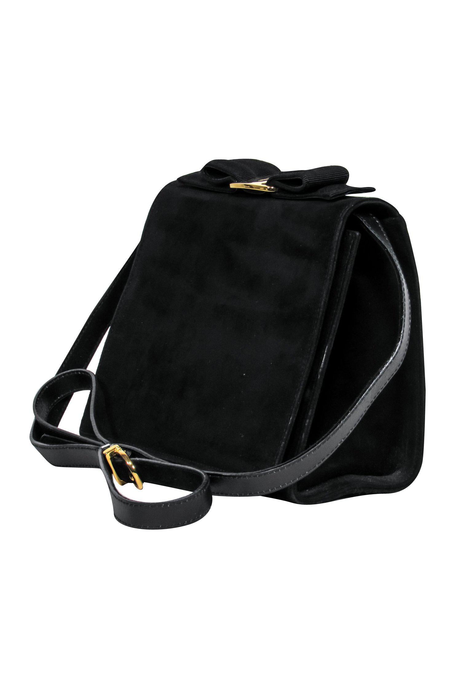 Ferragamo - Stunning Black Suede Flap Crossbody with Bow Detail