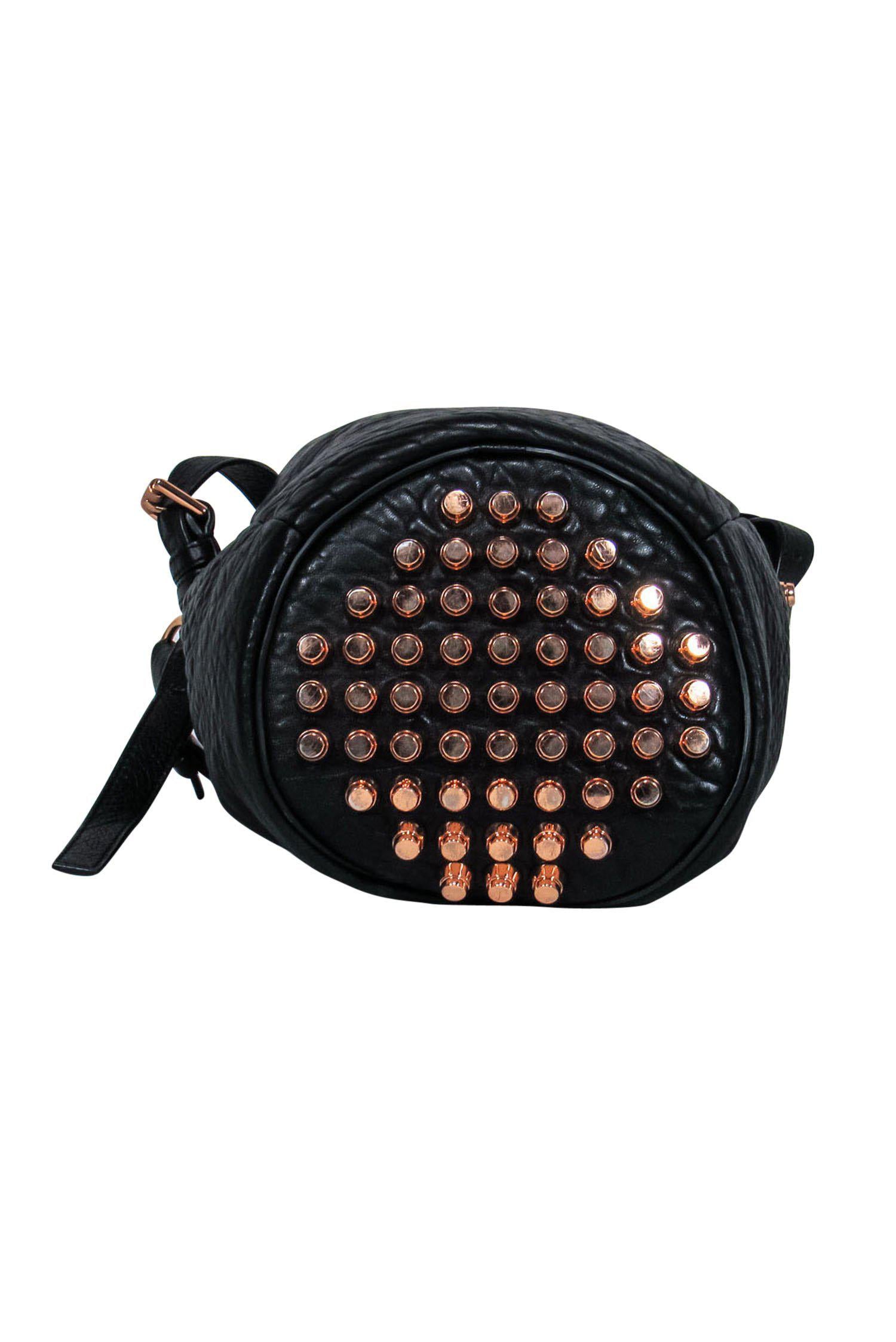 Alexander Wang's Stunning 'Diego' Black Textured Leather Bucket Bag with Rose Gold Studs