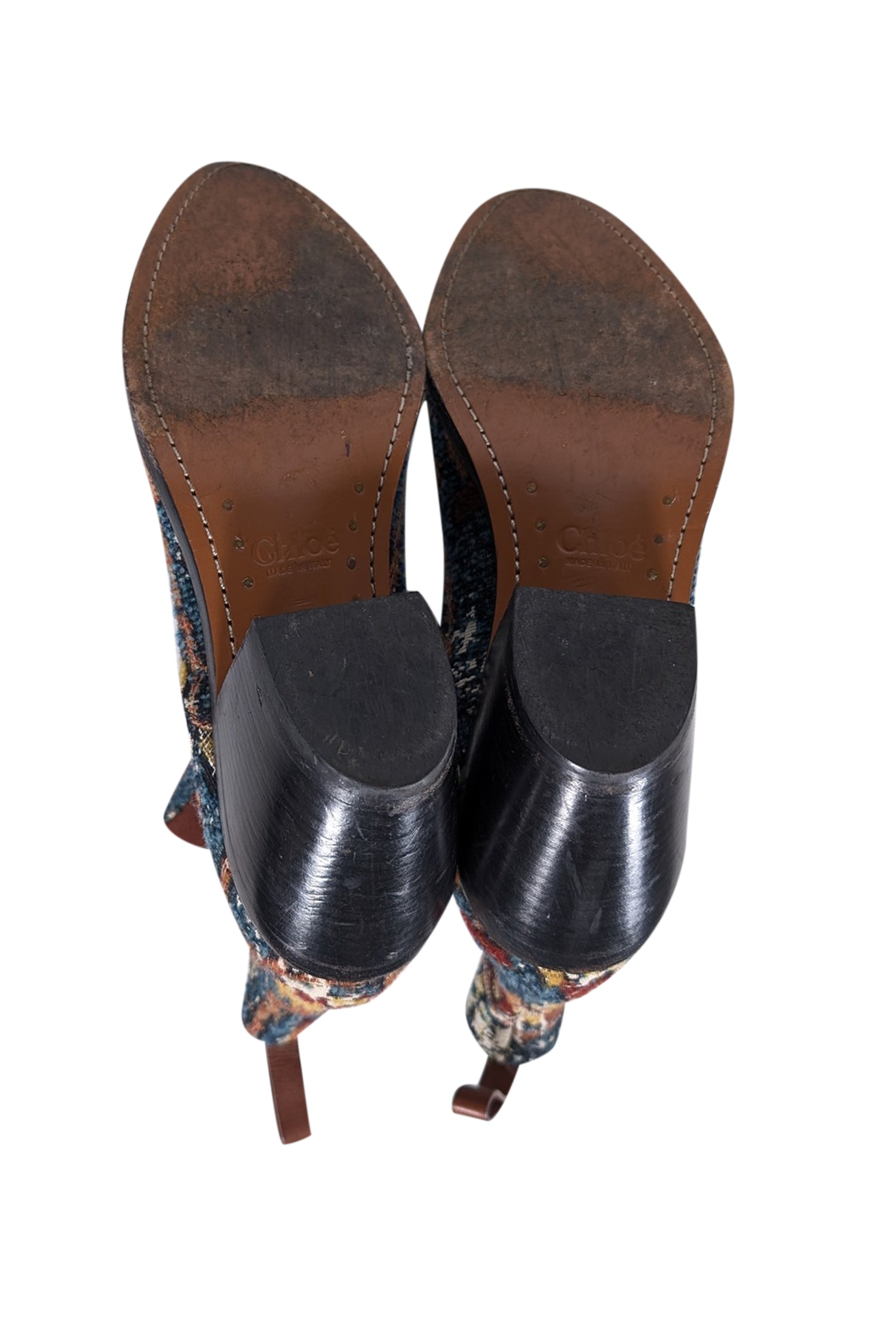 Chloe's Gorgeous Teal, Cream & Brown Boucle Short Boots - Size 8.5