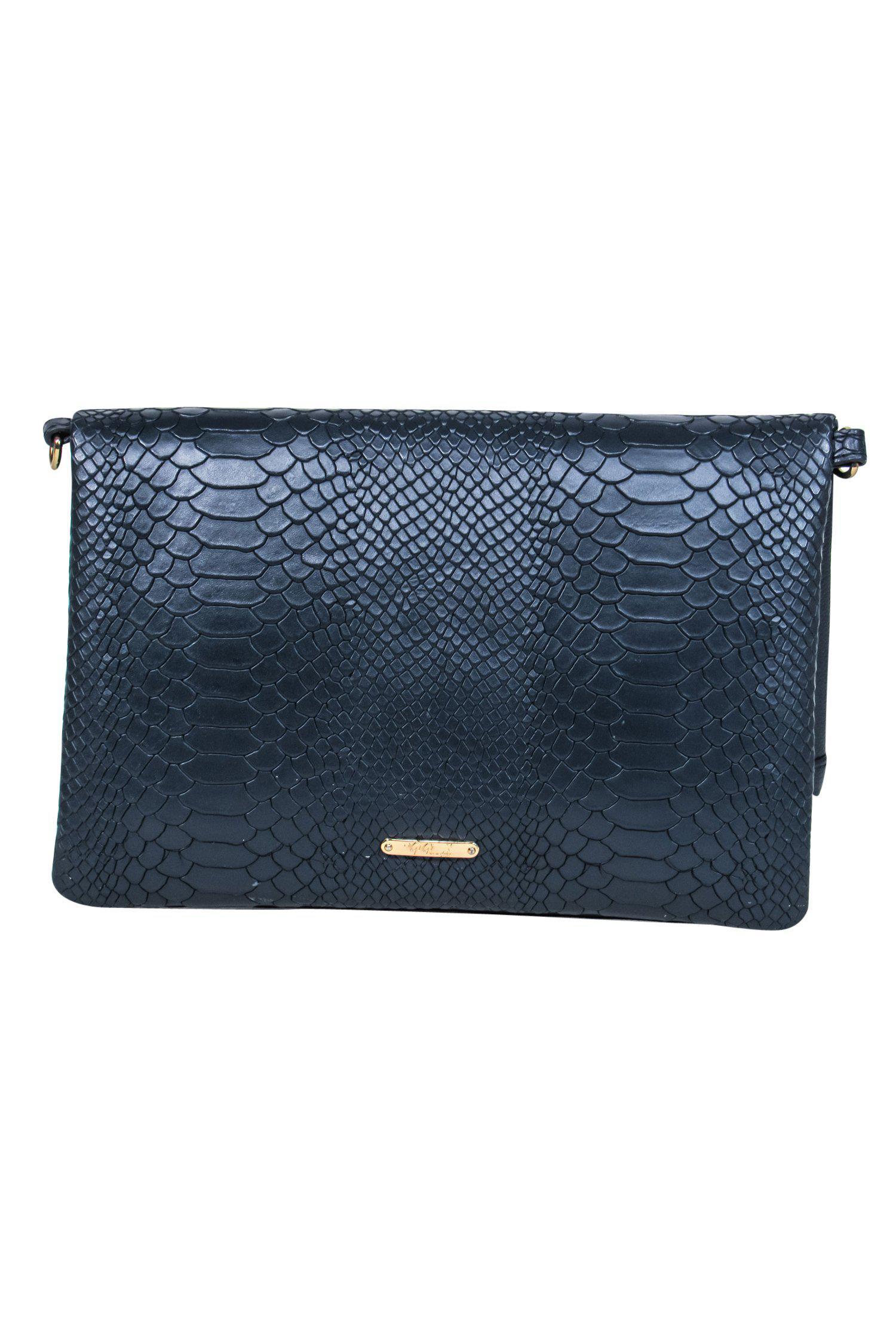 Gigi New York - Stunning Slate Gray Fold-Over Snakeskin-Textured Crossbody Bag