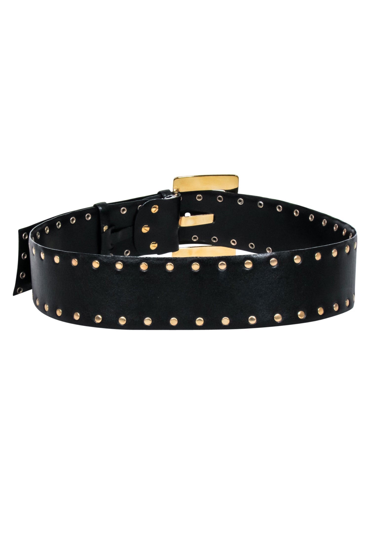 St. John's Stylish Black Leather Belt with Gold Studs - Size 10