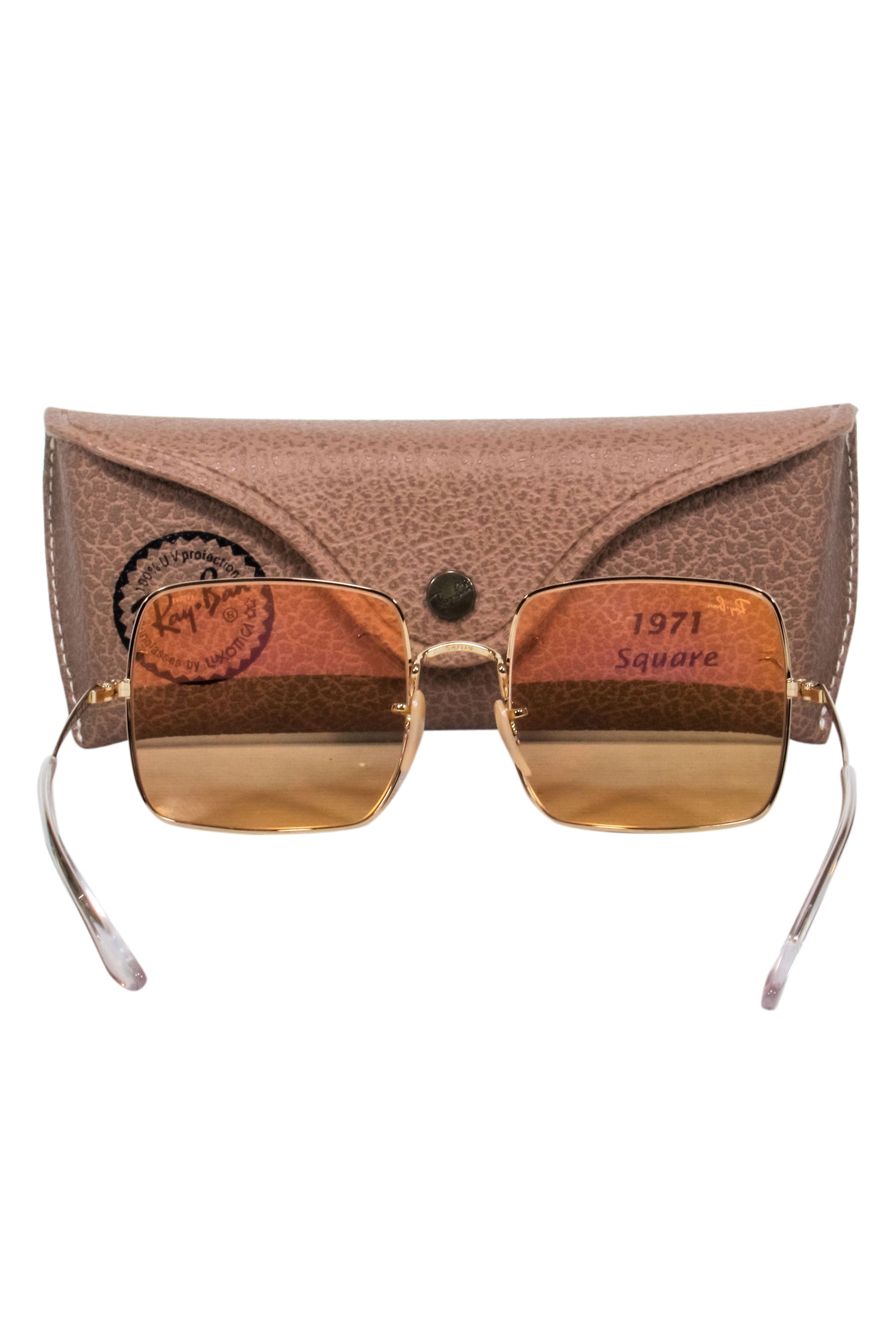 Ray-Ban Gold Square Sunglasses with Stunning Orange Tinted Lenses