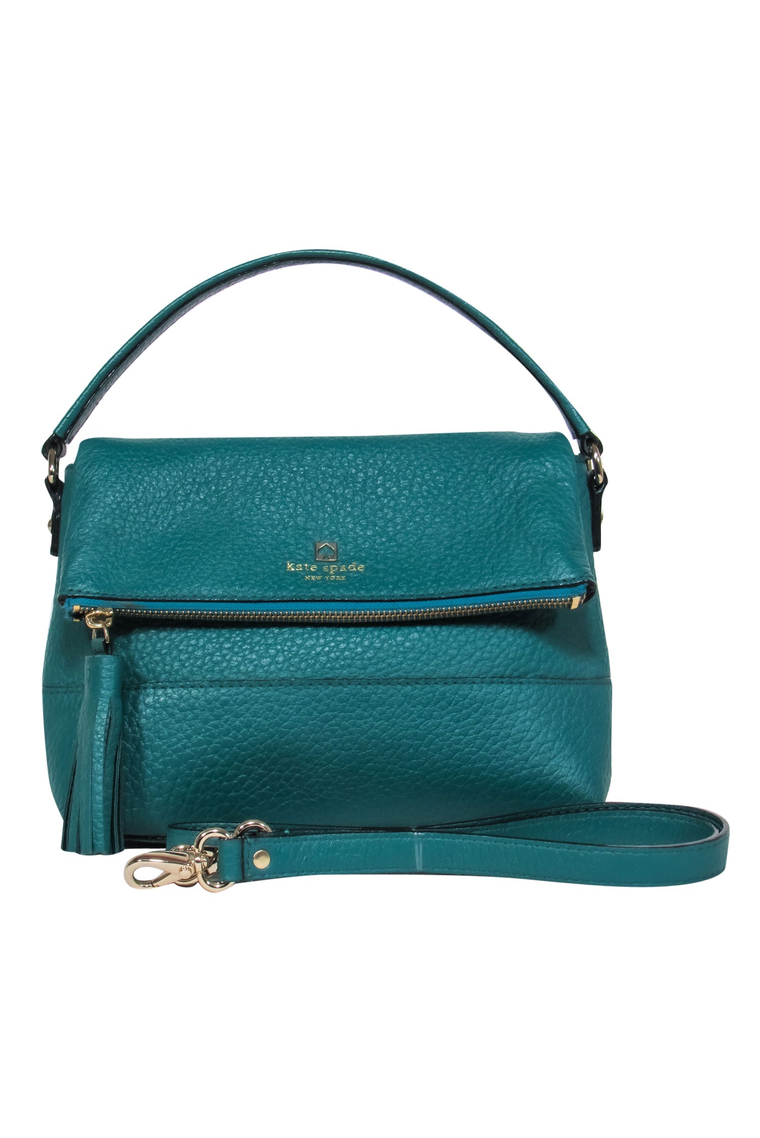 Kate Spade Emerald Green Pebbled Leather Tassel Convertible Handbag - A Glamorous Essential