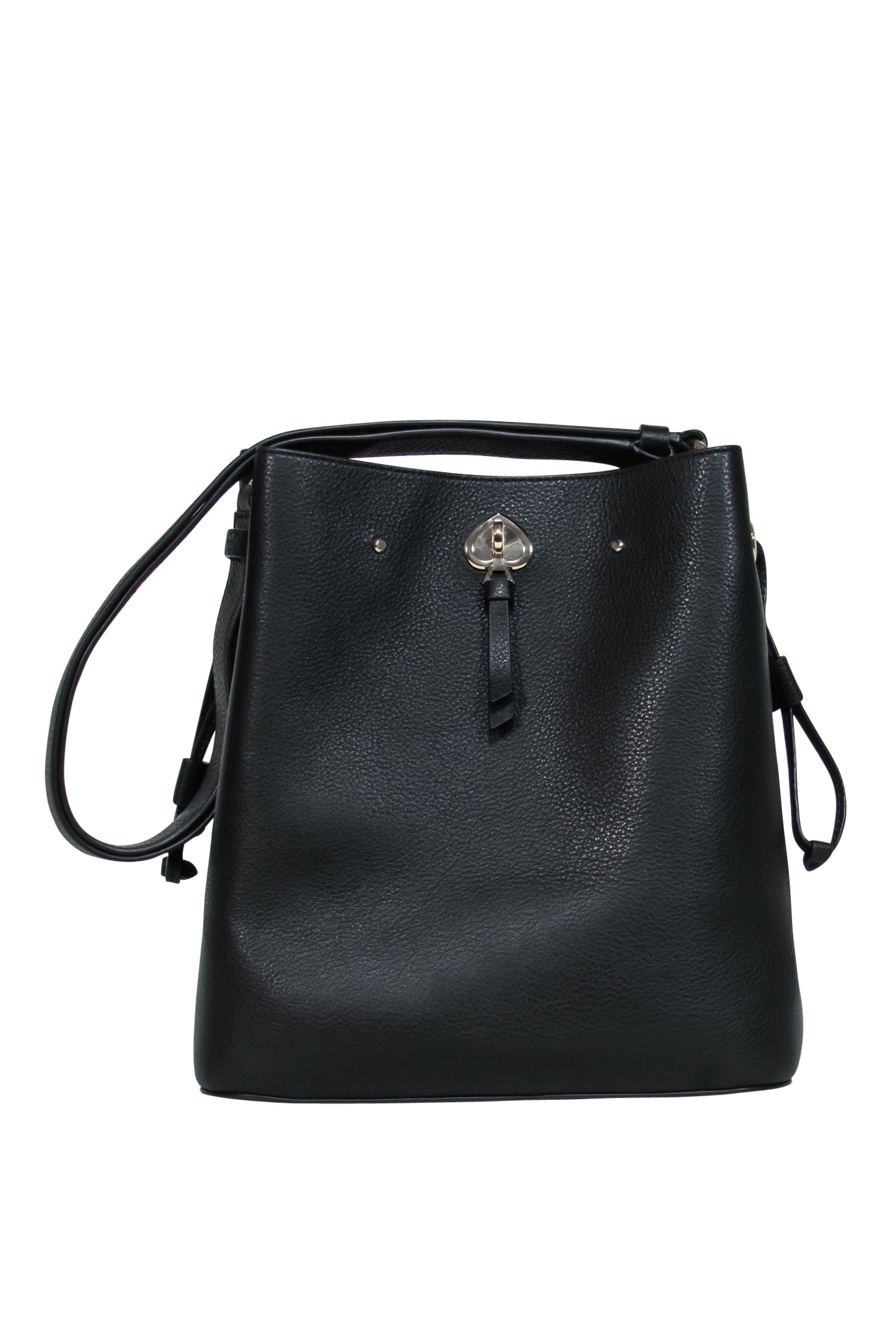Kate Spade Black Pebbled Leather Marti Drawstring Bucket Bag with Iconic Spade Clasp