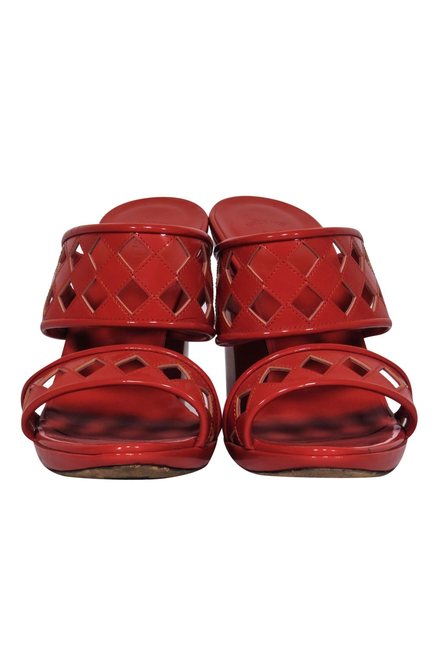 Bally's Stunning Deep Orange Patent Leather Cutout Sandals - Size 7.5!