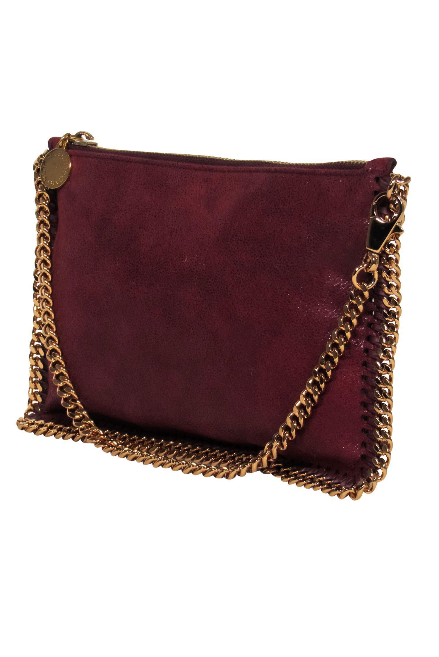 Stella McCartney - Must-Have Burgundy Vegan Suede Falabella Mini Handbag with Chain Strap