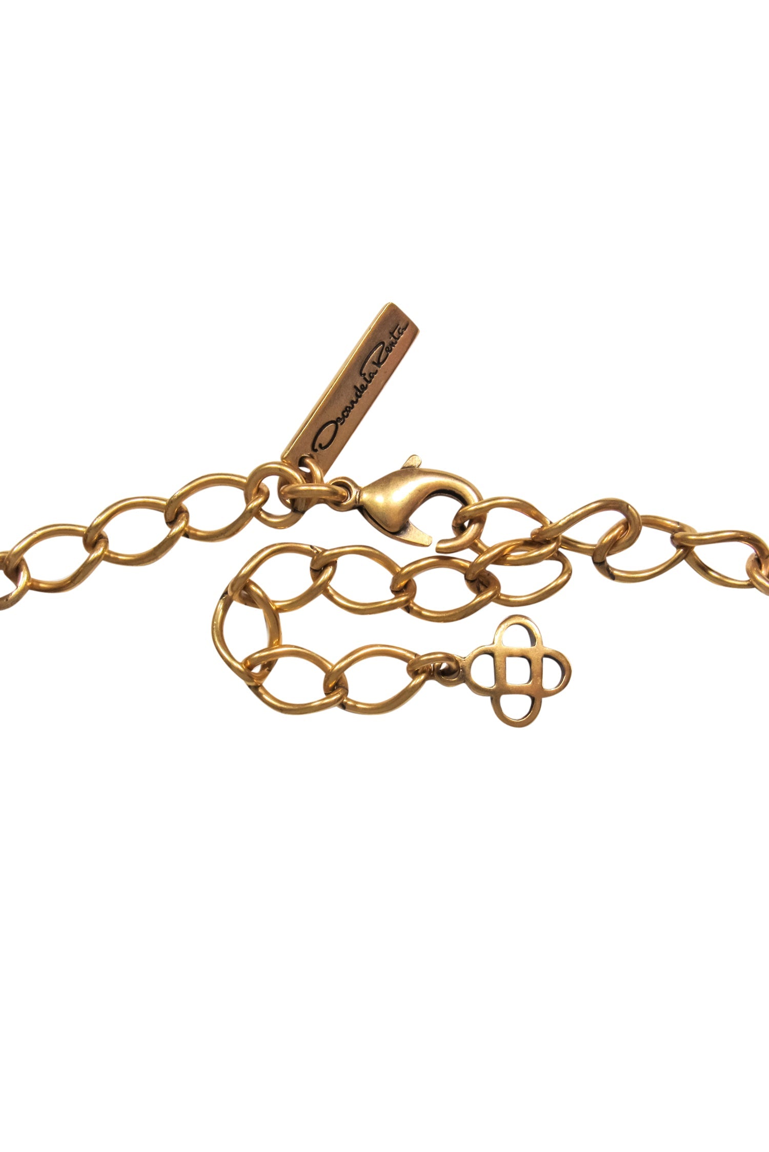 Oscar de la Renta Gold & Black Stone Flower Necklace - A Luxurious Statement Piece