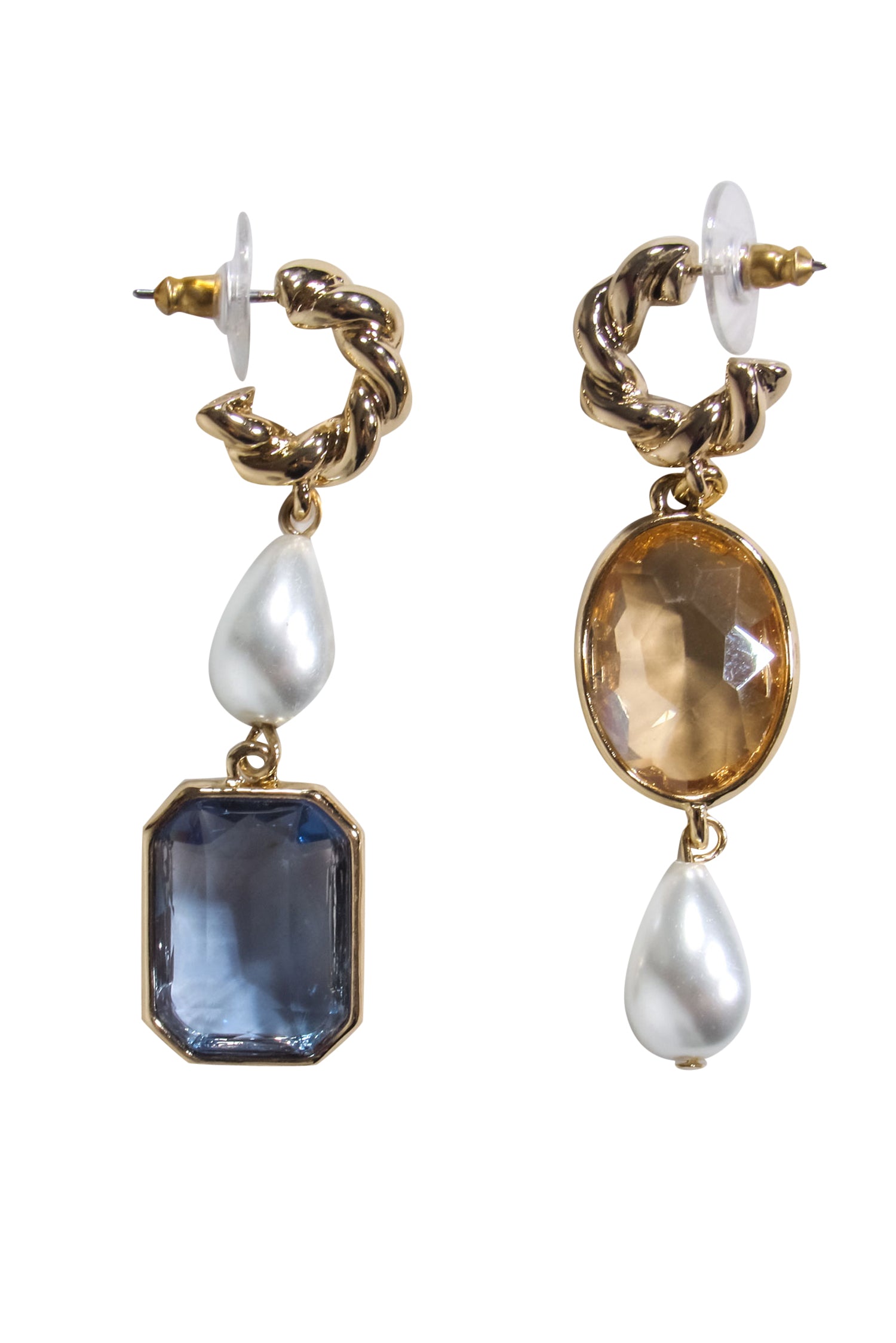 Mignonne Gavigan - Stunning Gold Twisted 'Leonie' Drop Earrings with Gems and Faux Pearls