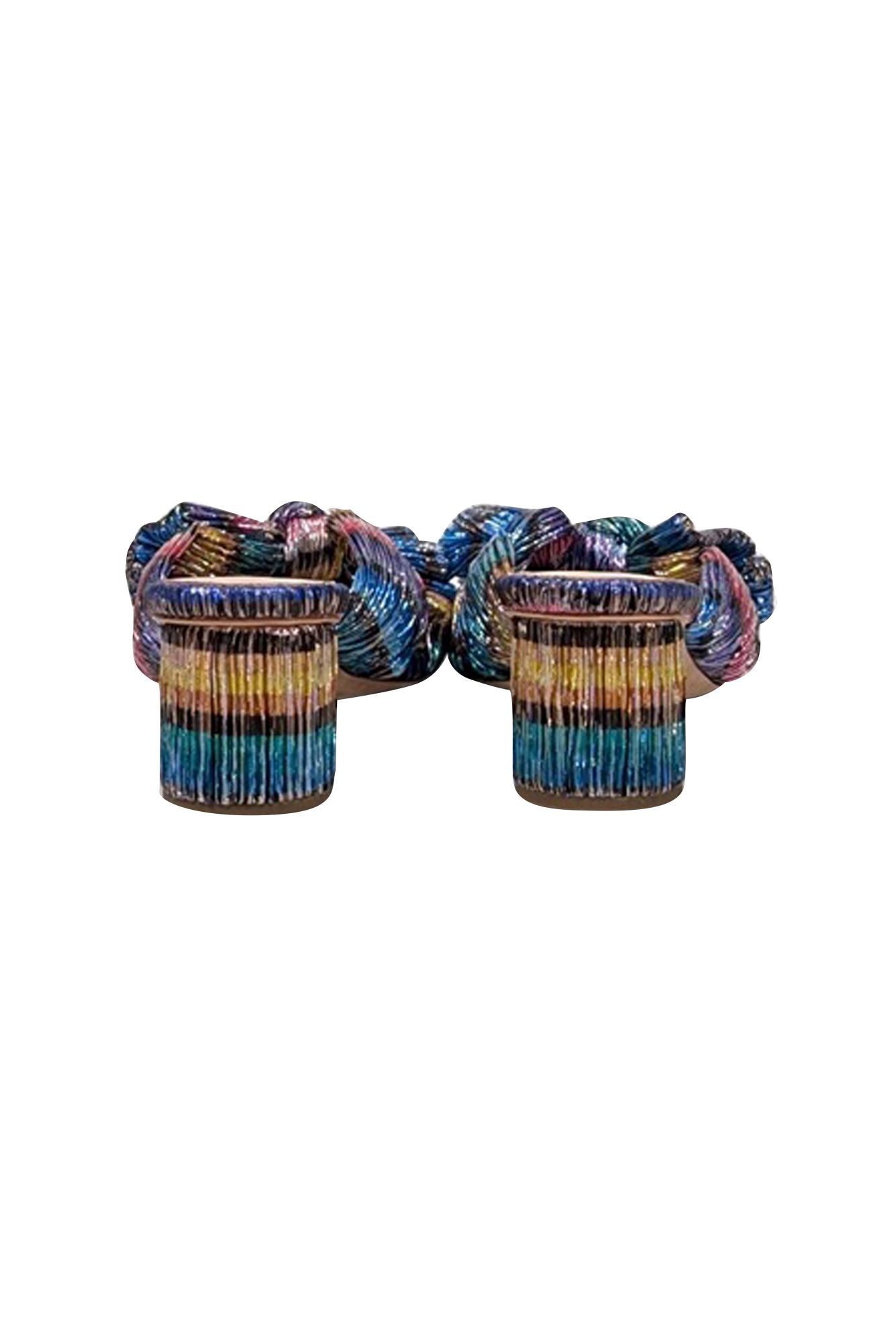 Loeffler Randall's Stunning Rainbow Metallic Pleated Knot Mules - Size 6.5