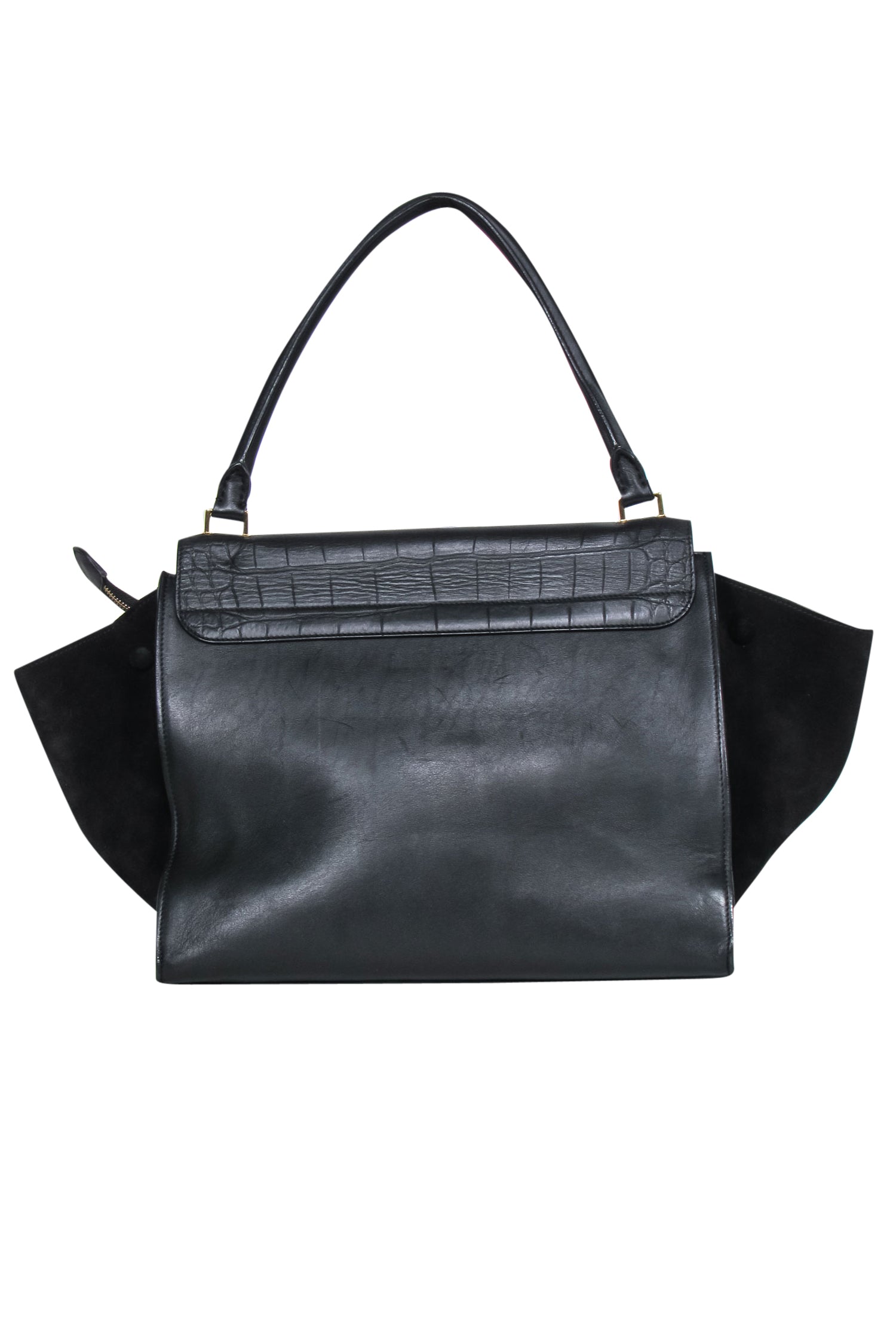 Celine Black Leather Reptile Embossed Fold-Over Handbag - A Safari Chic Statement Piece
