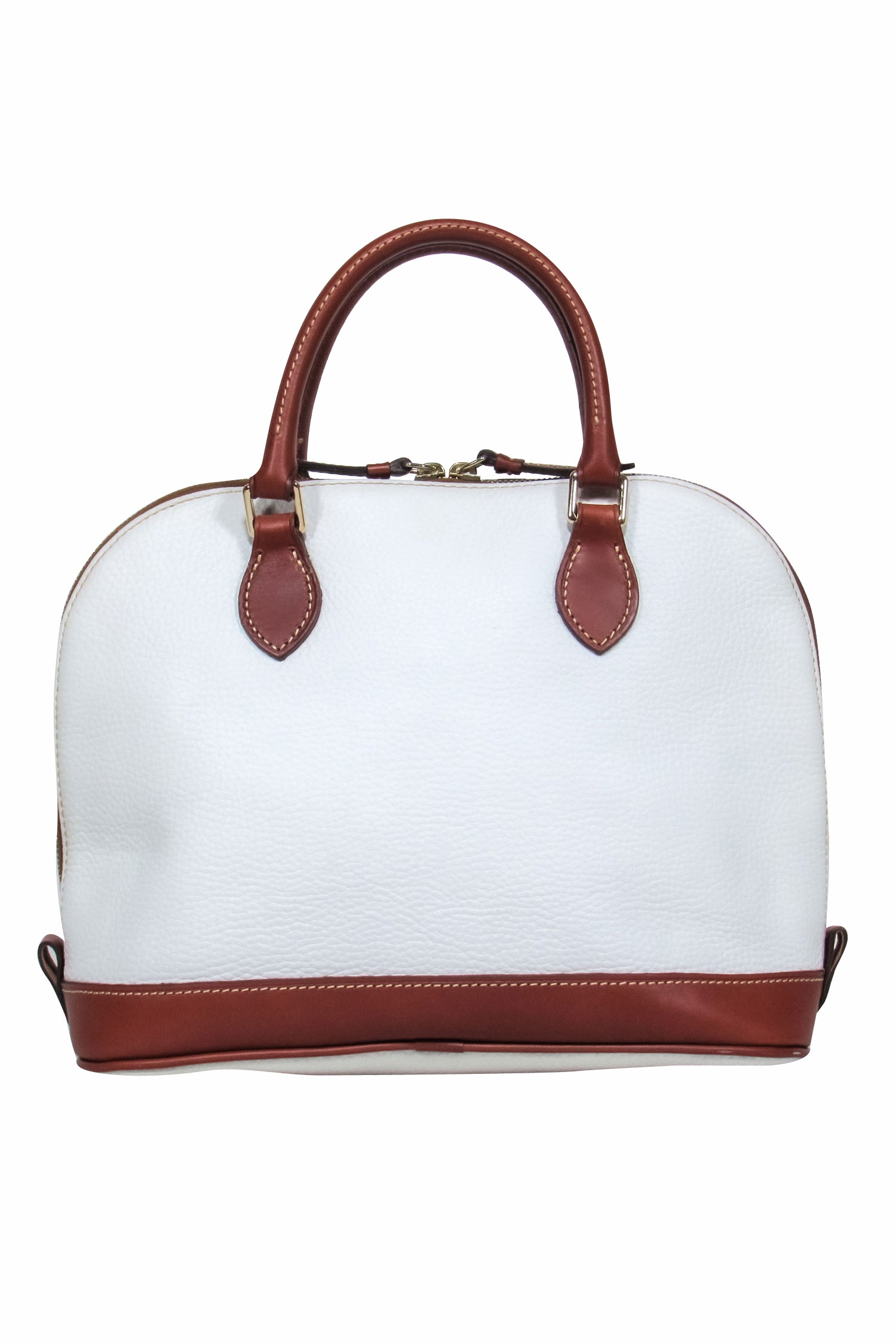 Dooney & Bourke - Stunning White Leather Bowler Bag with Tan Trim