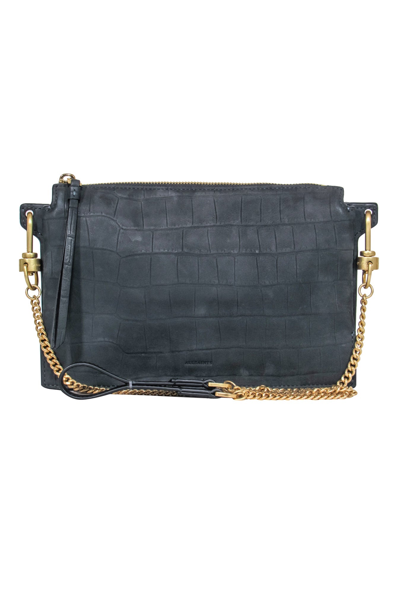 All Saints Matte Grey Croc-Embossed Calfskin: The Ultimate Crossbody Bag