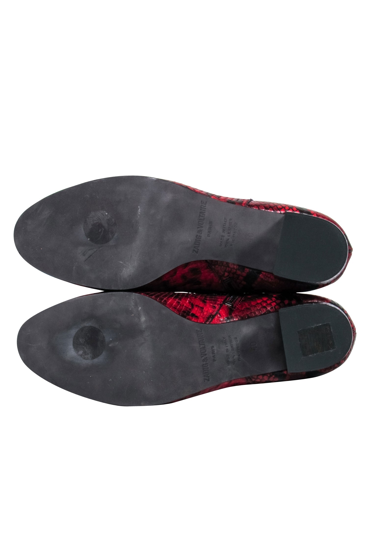 Zadig & Voltaire - Striking Red & Black Snake Skin Print Short Boots, Size 10