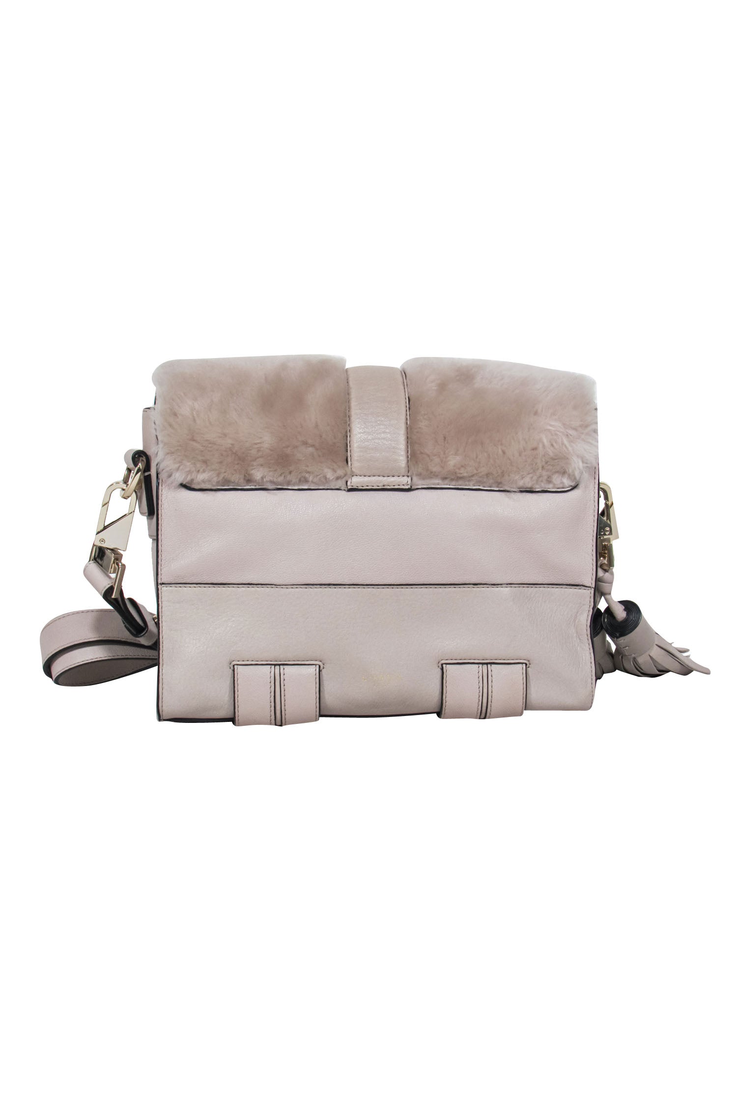 Luana Italy - Gorgeous Grey Leather Crossbody Bag with Fur Trim