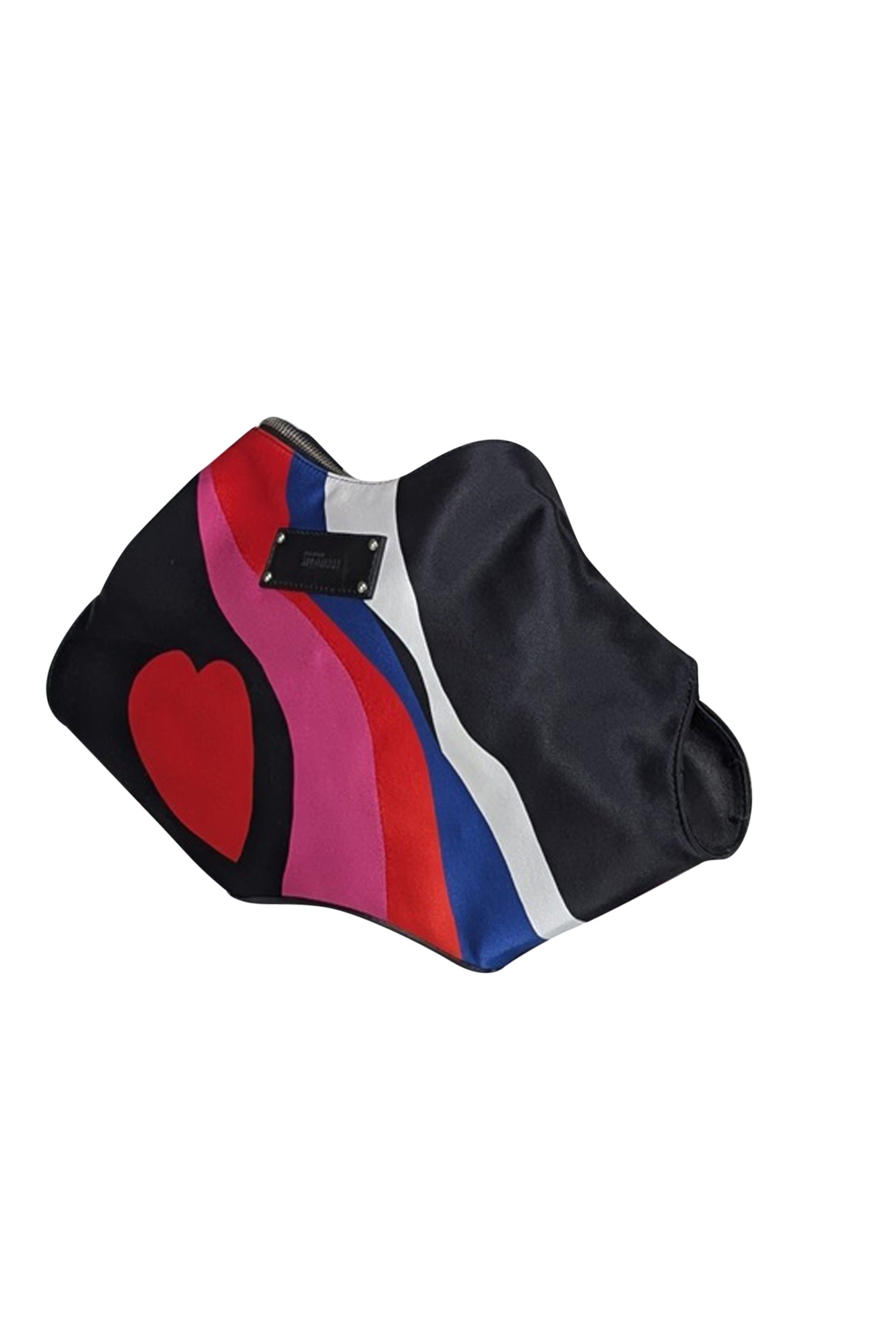 Alexander McQueen - Stunning Black Satin Manta Clutch with Red Heart Print