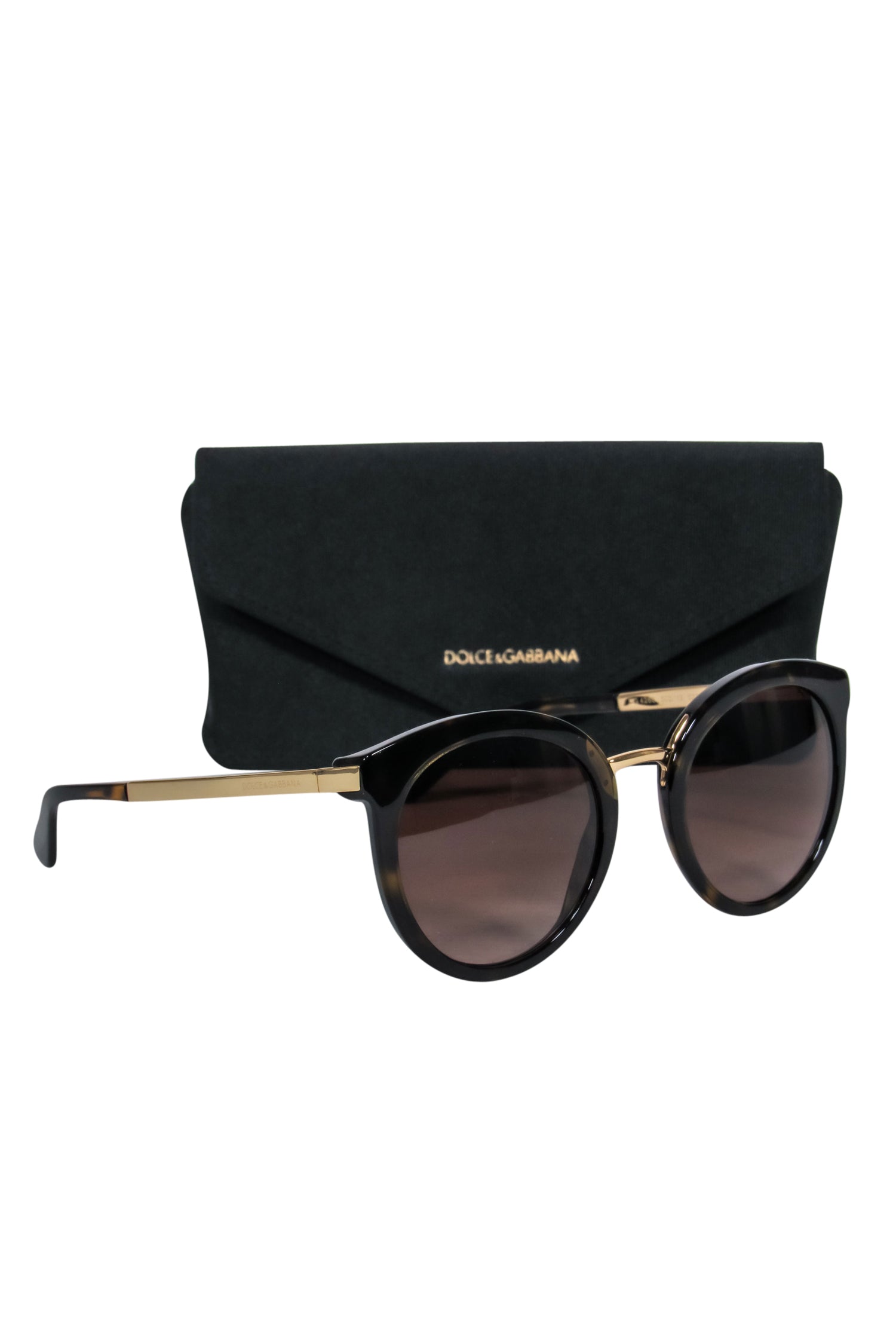 Dolce & Gabbana - Stylish Brown Tortoise Shell Round Sunglasses with Gold Trim