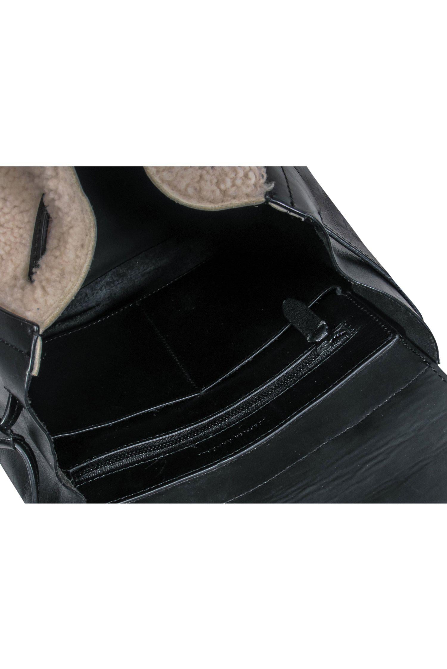 Loeffler Randall's Chic Black Leather Backpack with Fuzzy Shearling