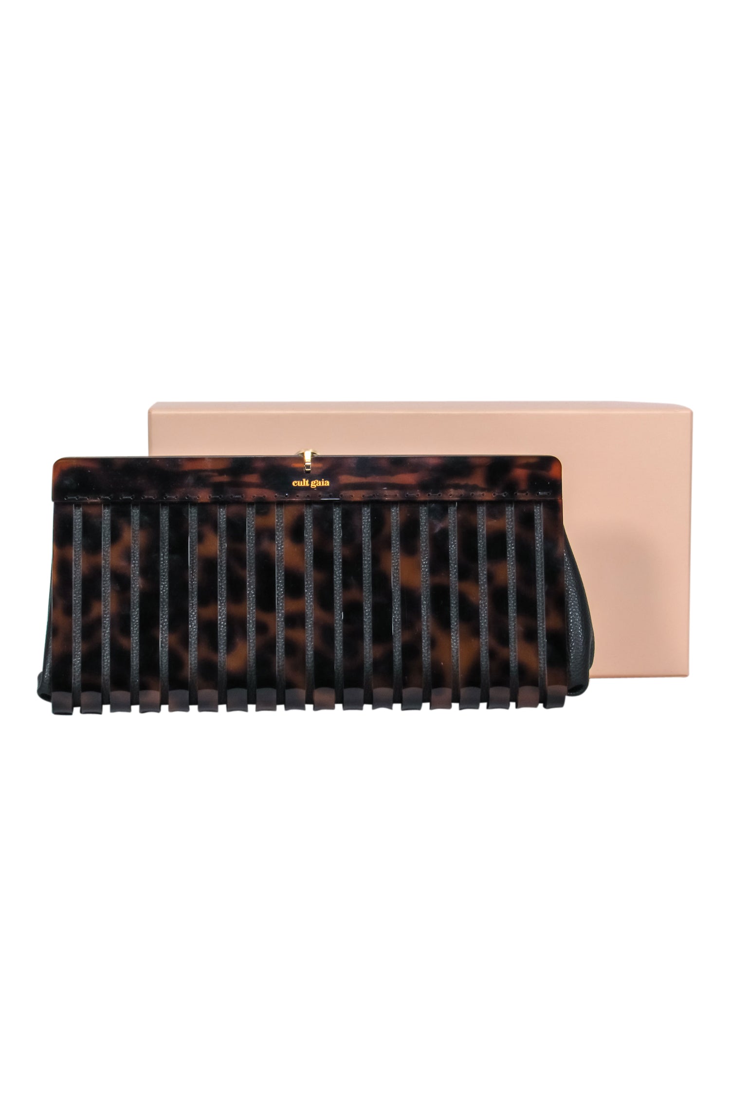 Cult Gaia's Stunning Brown Tortoise Shell Iris Acrylic Snap Clutch