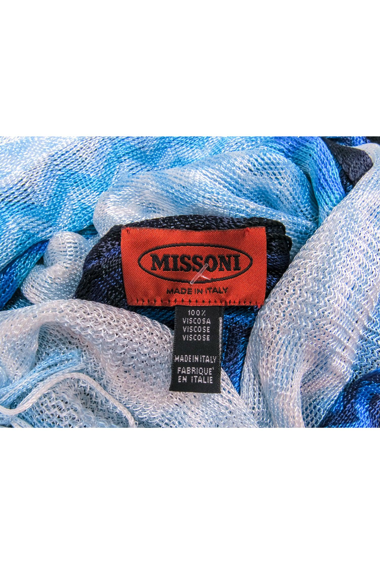 Missoni's Stunning Blue & White Ombre Chevron Knit Scarf with Fringe