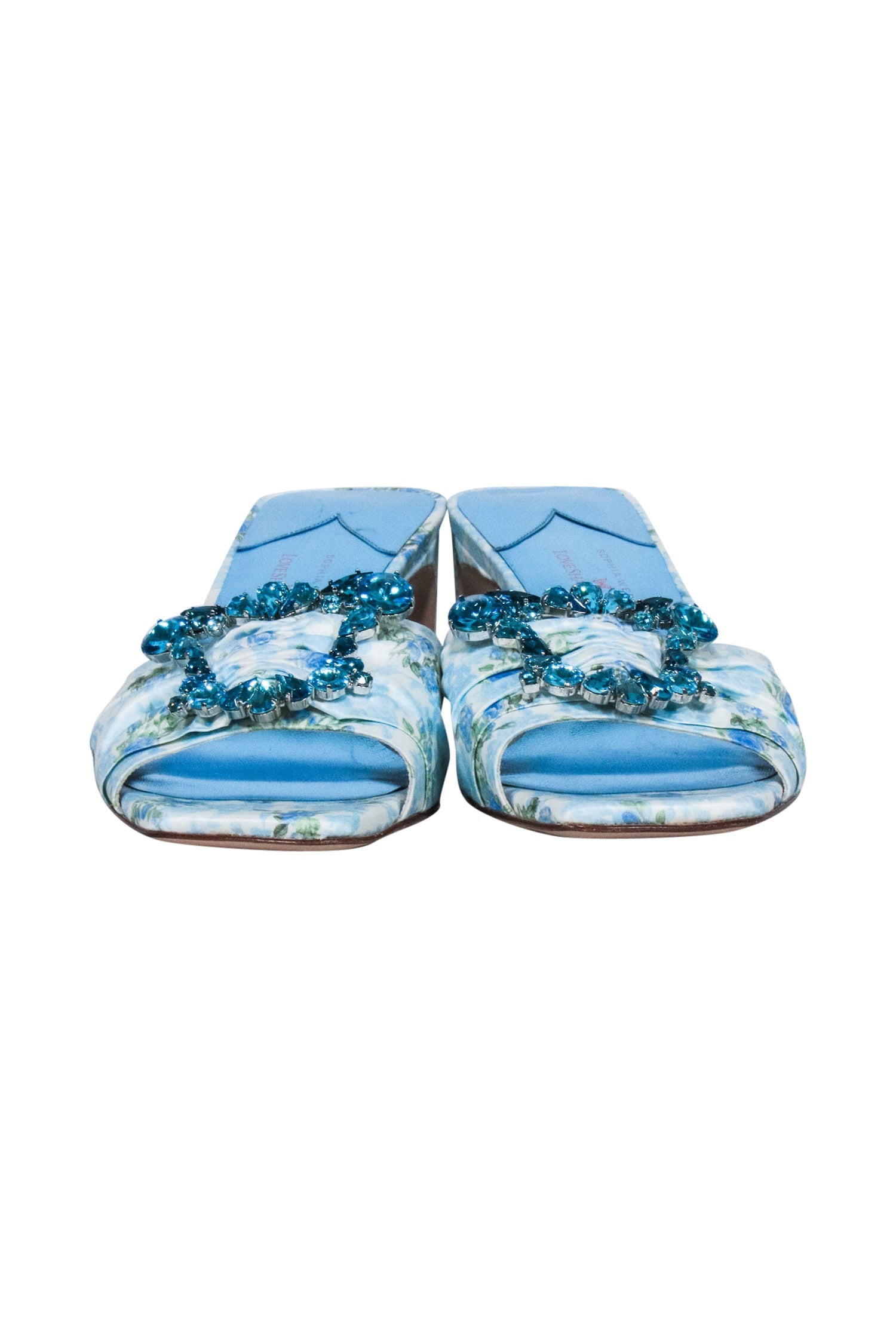 Sophia Webster x LoveShackFancy - Enchanting Blue Floral Jeweled Mule Heels, Size 8.5