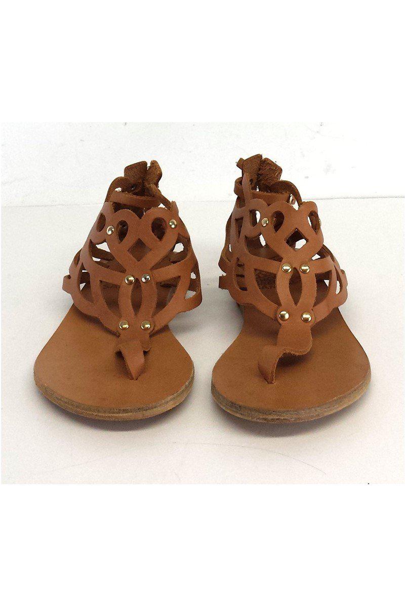 Gorgeous Ancient Greek Tan Cut-Out Leather Sandals - Size 6