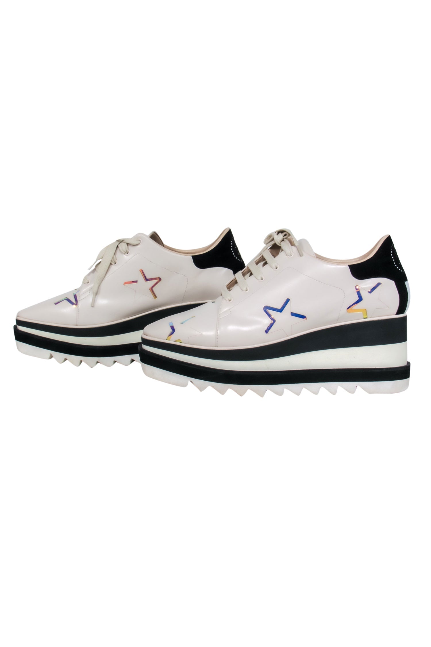 Stella McCartney - Glamorous Cream & Black Platform Sneakers with Iridescent Stars, Size 10