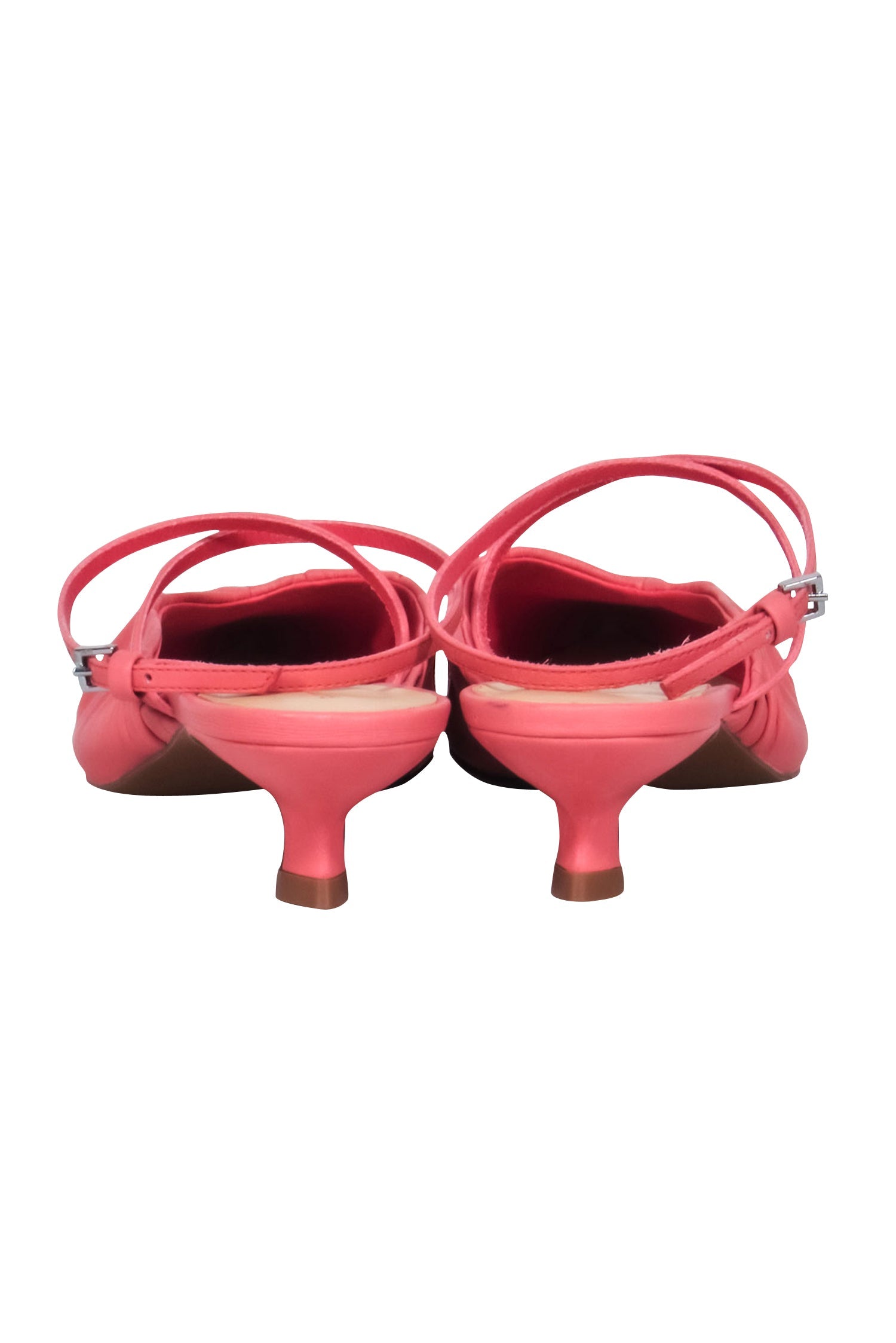 Reformation - Gorgeous Coral Pink Leather Pointed Toe Kitten Strappy Heels in Size 7.5