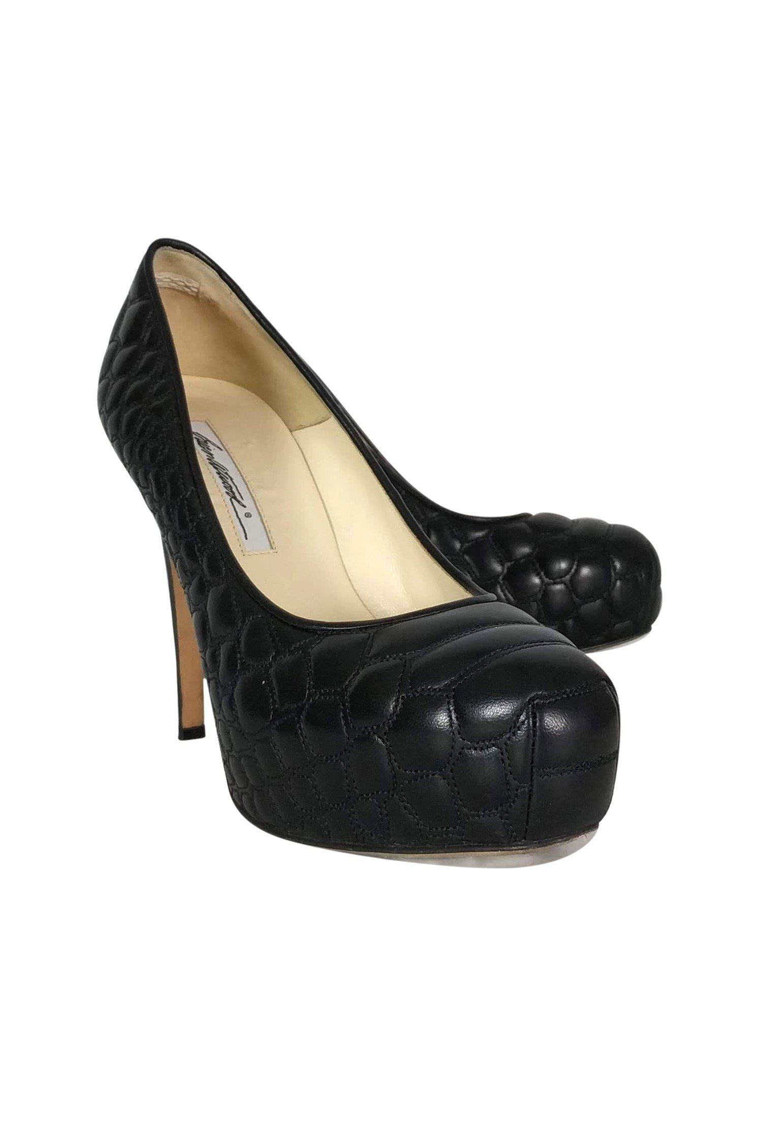 Brian Atwood's Alluring Black Leather Quilted Pumps - Size 9