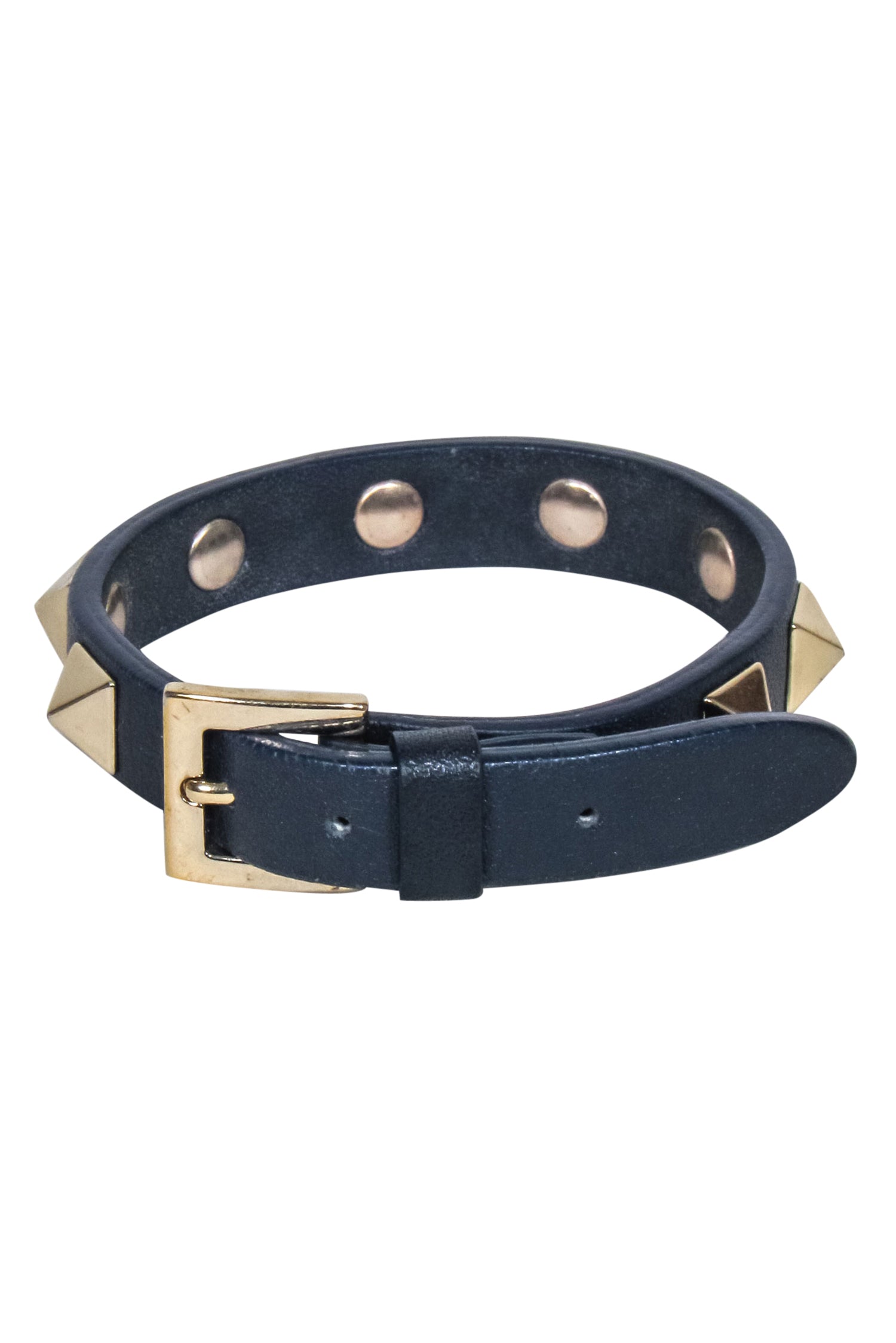Valentino - Edgy Navy Leather Studded Bracelet