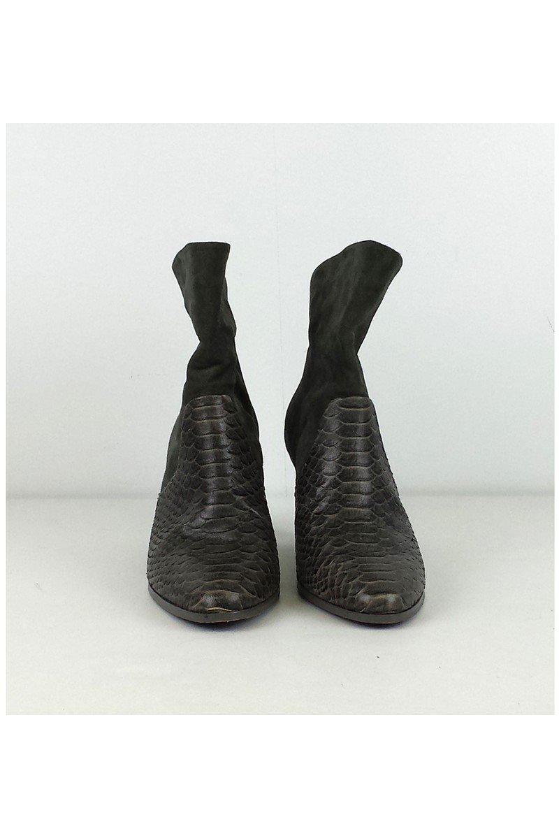 Rebecca Minkoff Grey Snakeskin Suede Booties - Size 8.5 - A Fashion Must-Have!