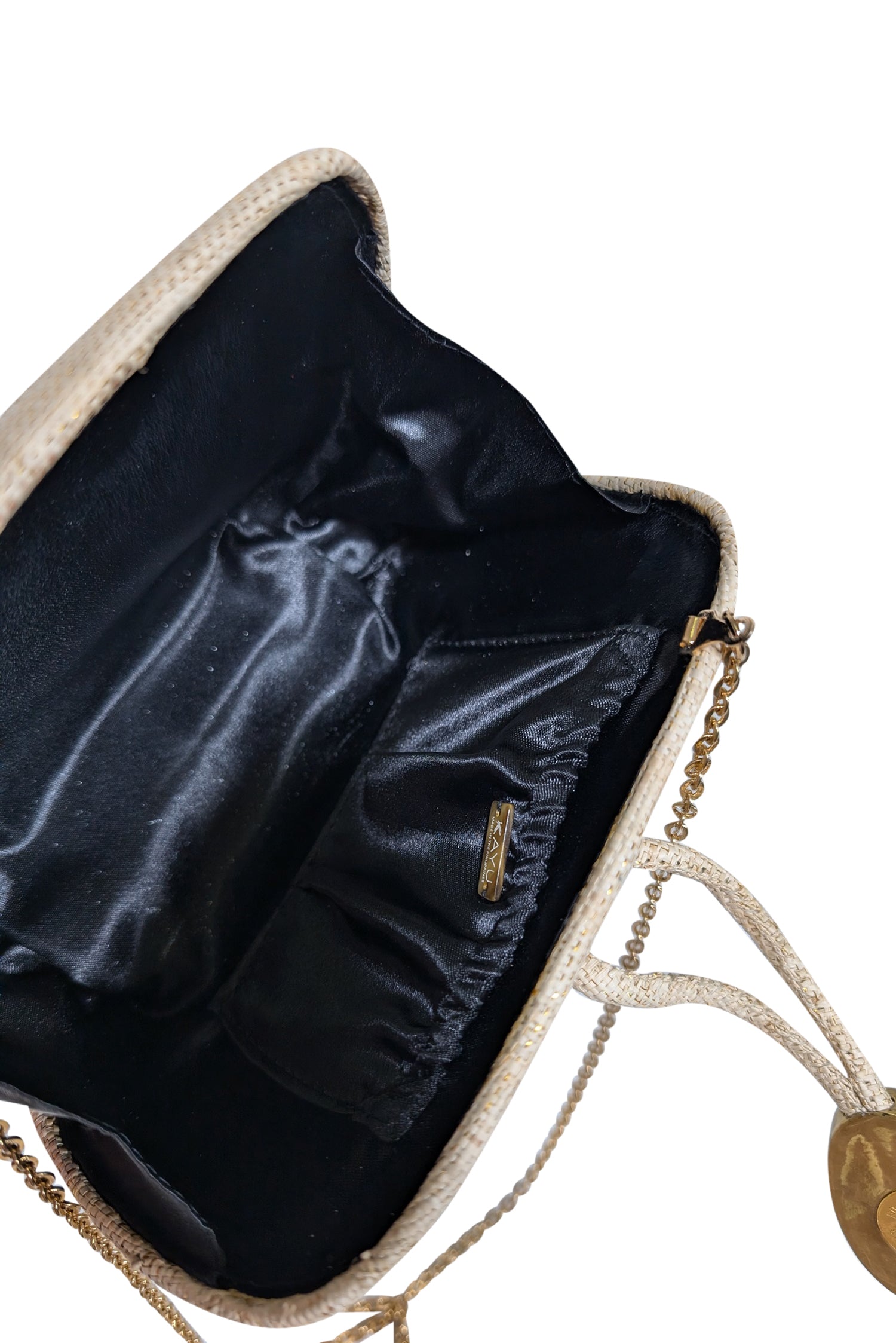 Kayu Beige Raffia Mini Bag with Glamorous Stone Closure