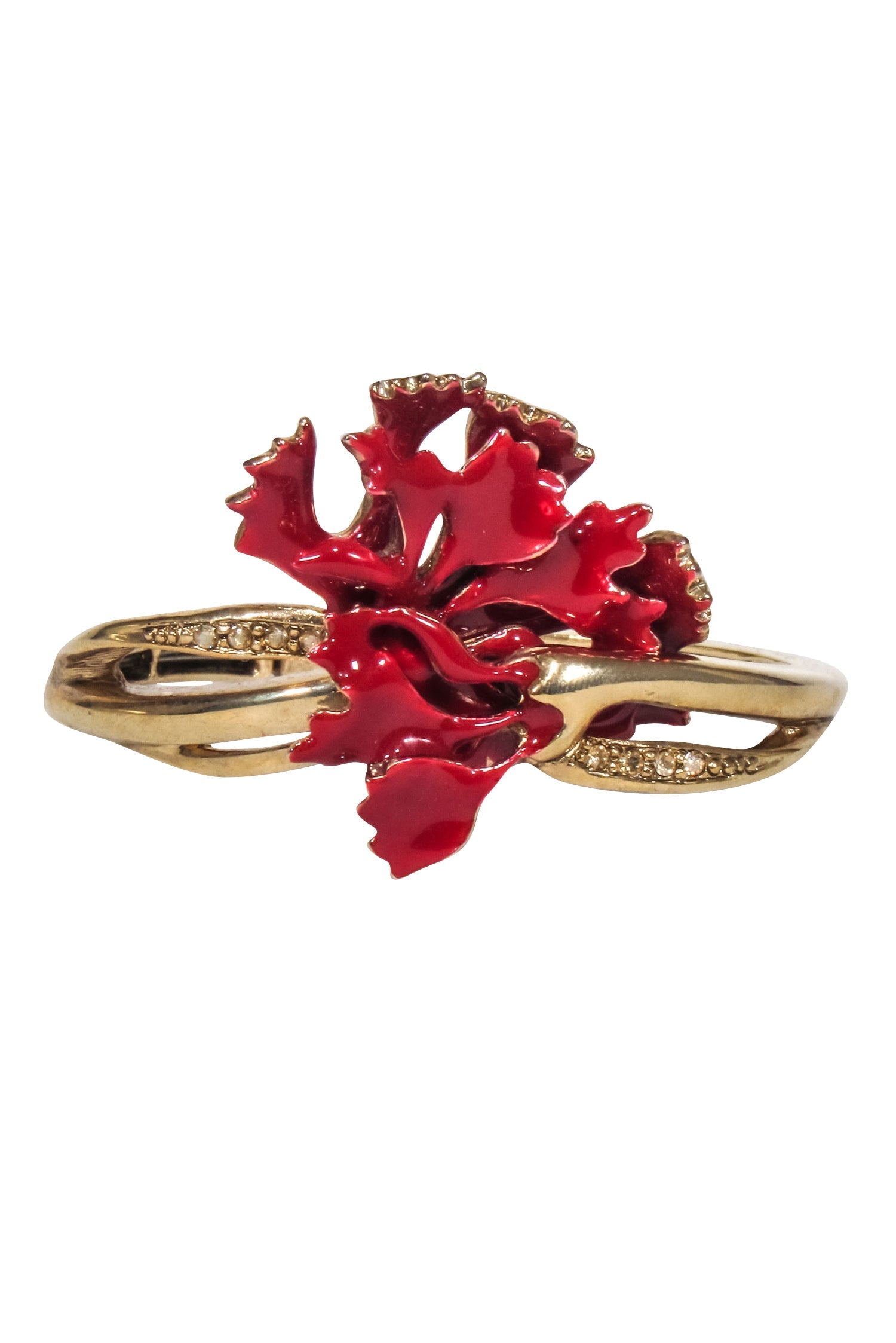 Oscar de la Renta - Stunning 10 Karat Gold Plated Red Resin Carnation Flower Bracelet