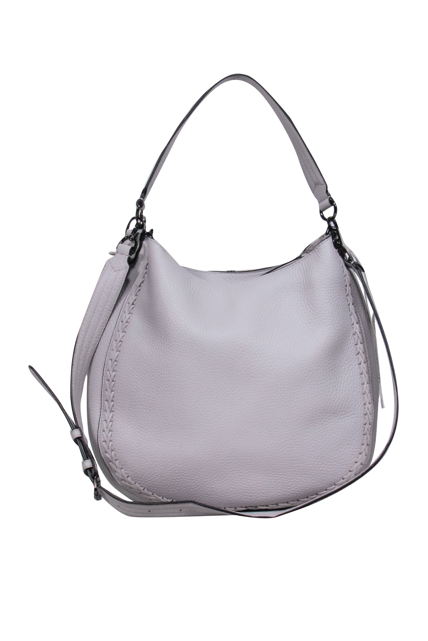 Rebecca Minkoff's Stylish Grey Pebbled Leather Hobo Bag with Detachable Shoulder Strap