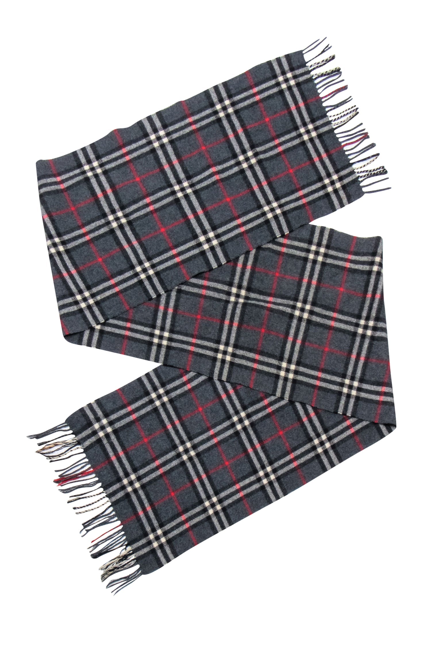 Burberry's Gorgeous Grey, Black & Red Plaid Cashmere Scarf - Grab Yours Now!