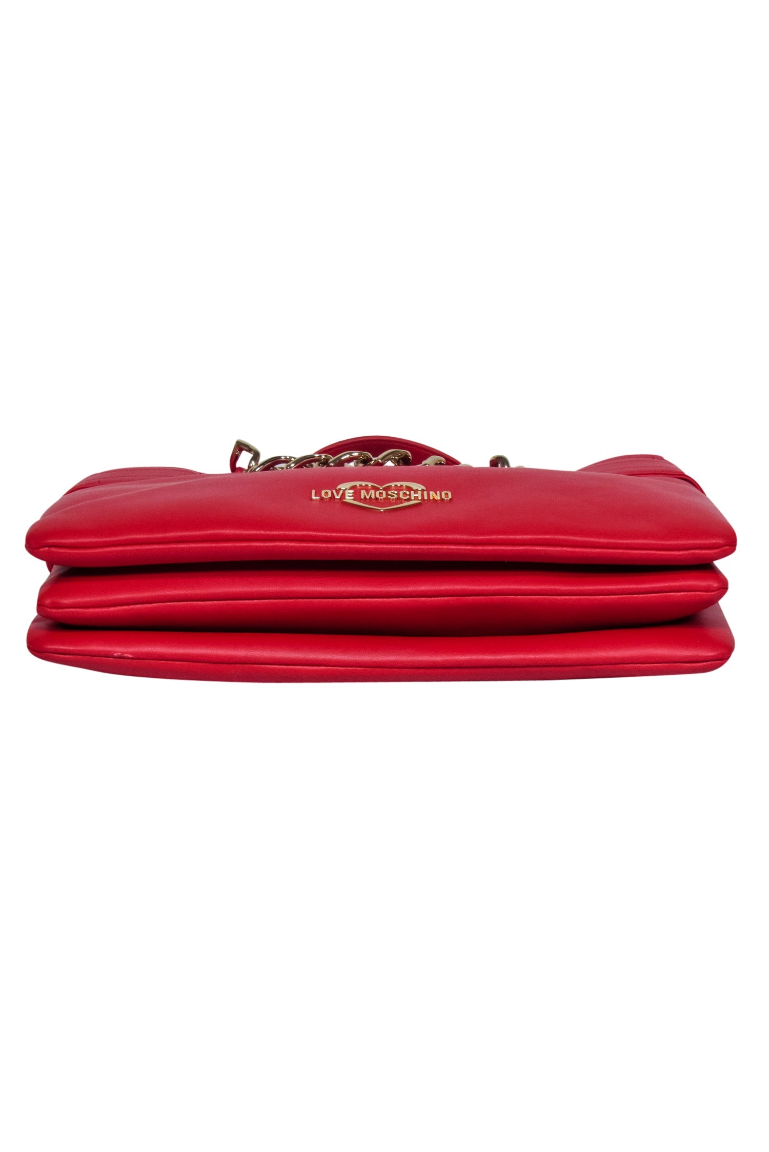 Love Moschino Red Faux Leather Satchel Bag with Gold Chain Heart Detail